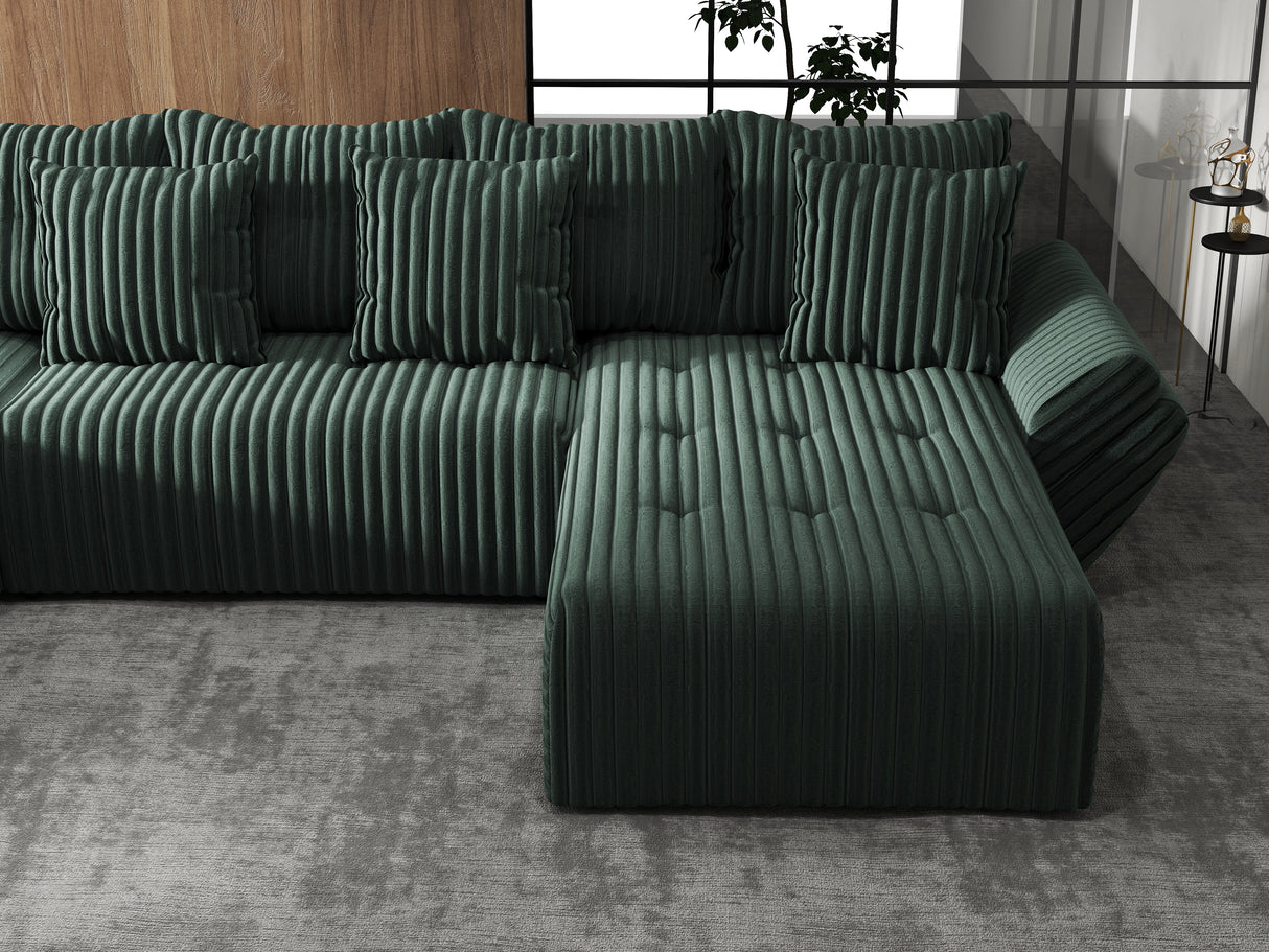 Colțar extensibil dumonde cu ladă de depozitare si sezut confortabil din spuma HR, Berlin U Verde Ambience 380x180 cm
