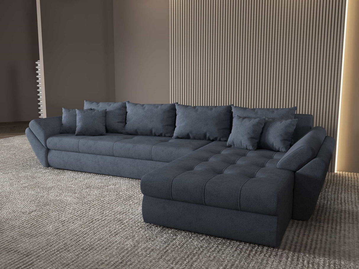 Colțar extensibil dumonde cu ladă de depozitare si sezut confortabil din spuma HR, Loana XL Enjoy Gri Antracit II 335x185 cm Fabrica