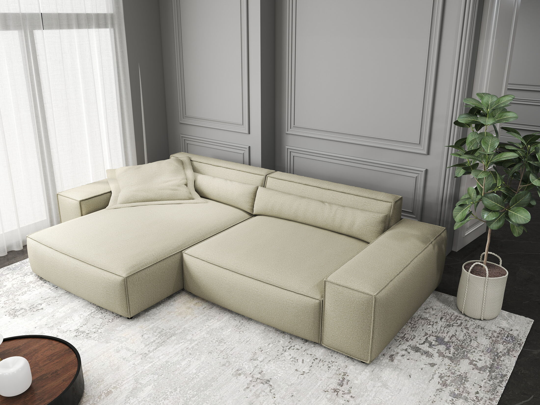 Colțar dumonde cu șezut confortabil din spumă HR, Marvelo Enjoy Bej 264x175 cm