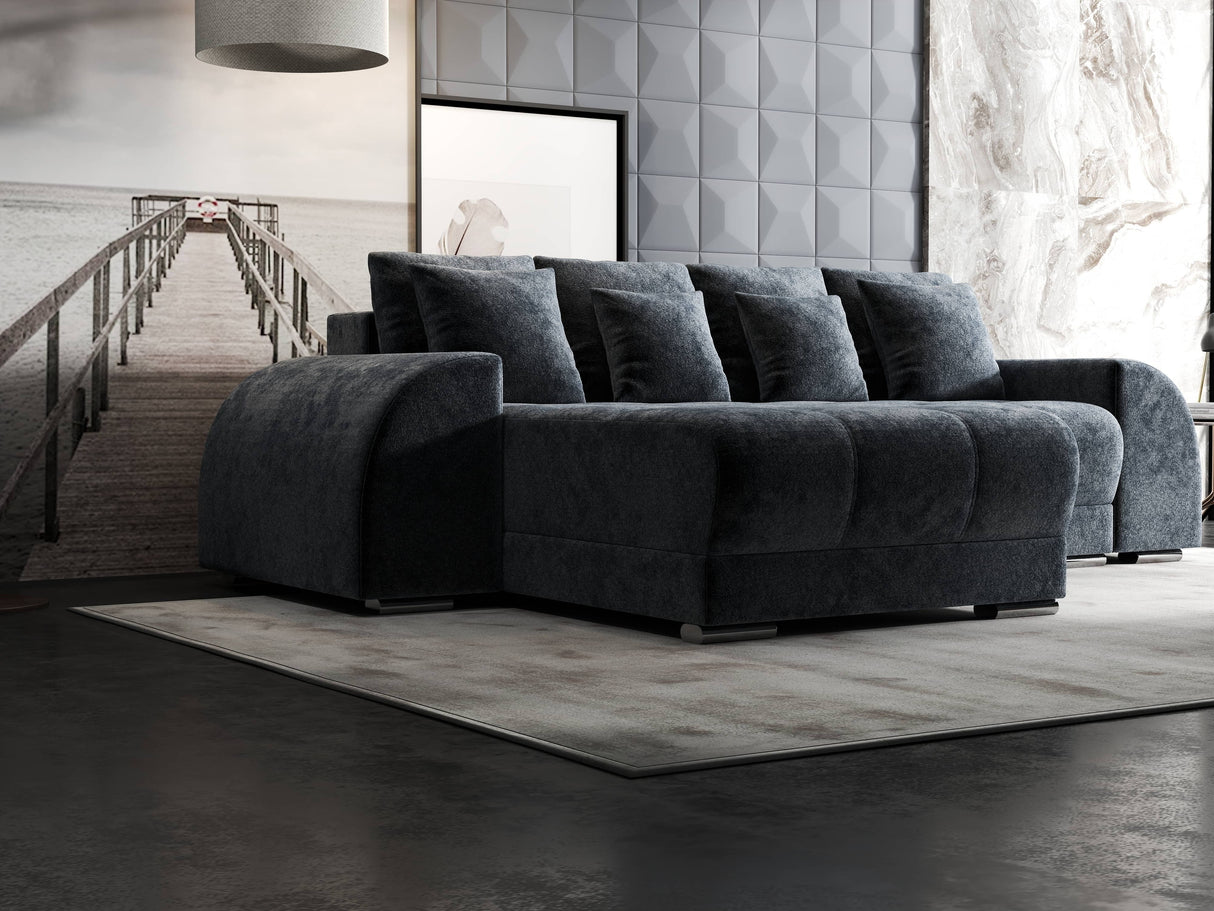 Colțar extensibil dumonde cu ladă de depozitare si sezut confortabil din spuma HR, Verona Euphoria Gri Grafit 290x185 cm Fabrica