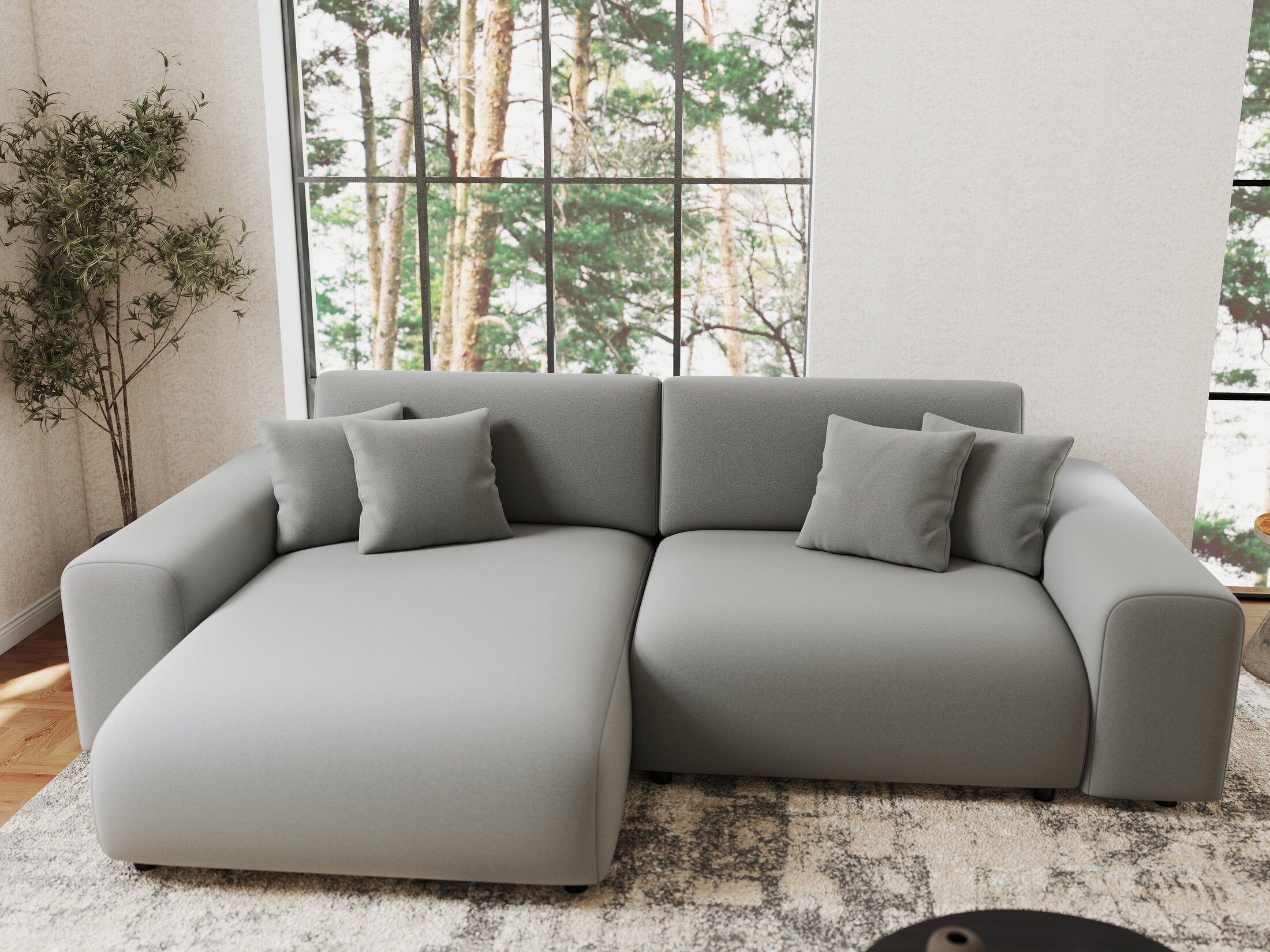 Colțar extensibil dumonde cu ladă de depozitare si sezut confortabil din spuma HR, Sarina Royal Gri 255x168 cm