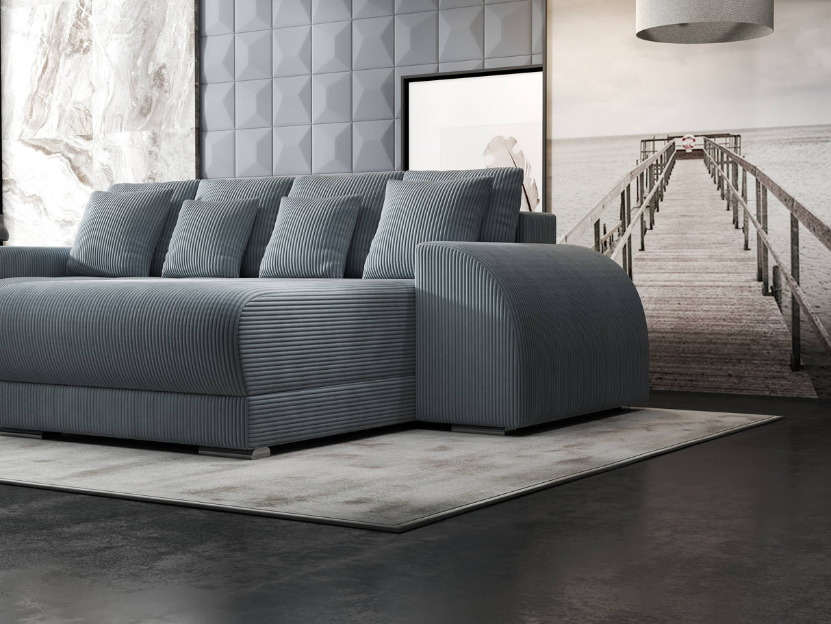 Colțar extensibil dumonde cu ladă de depozitare si sezut confortabil din spuma HR, Verona Zoom Gri Mint II 290x185 cm Fabrica