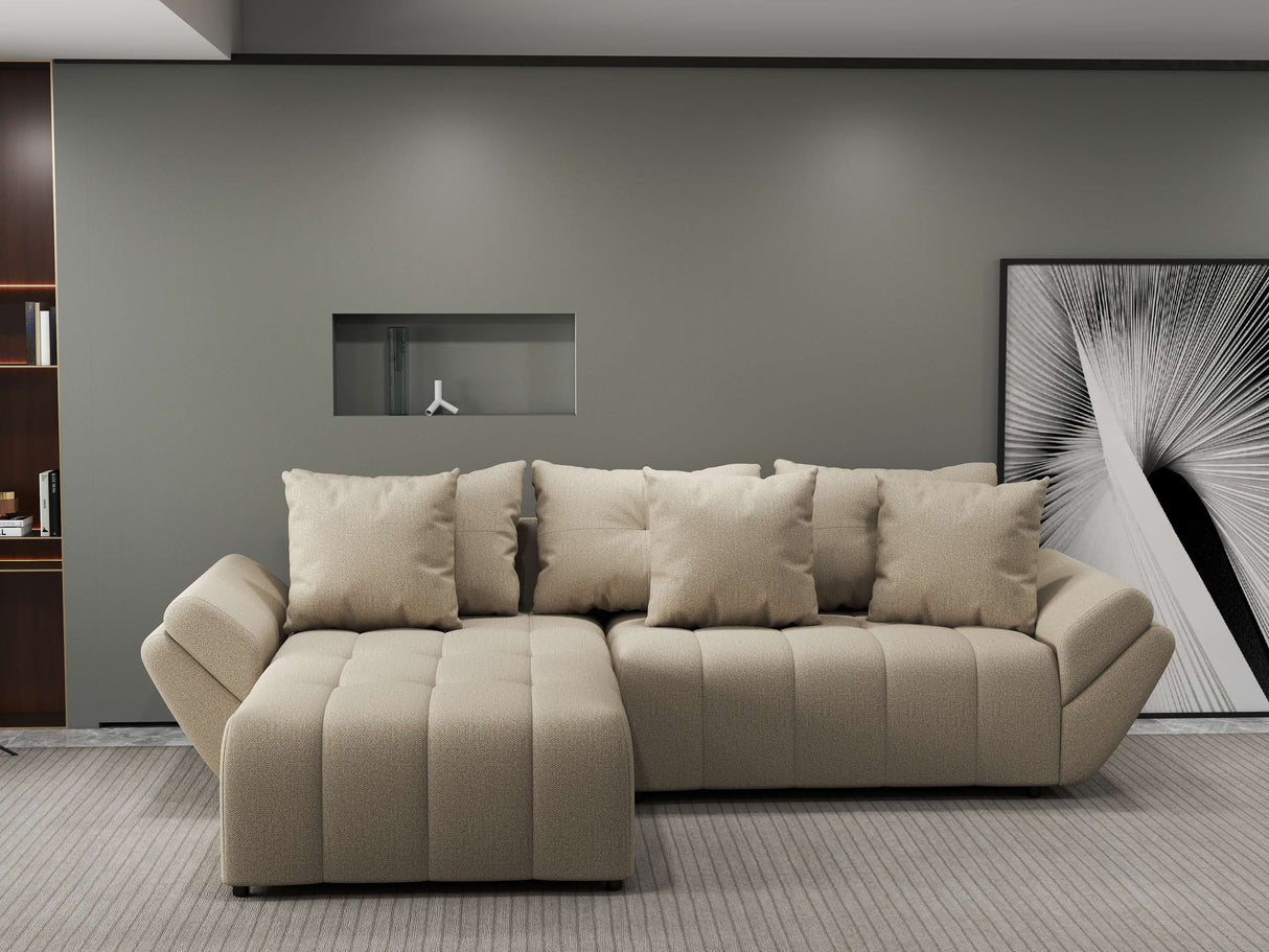 Colțar extensibil dumonde cu ladă de depozitare si sezut confortabil din spuma HR, Berlin Enjoy Beige 280x185 cm Fabrica
