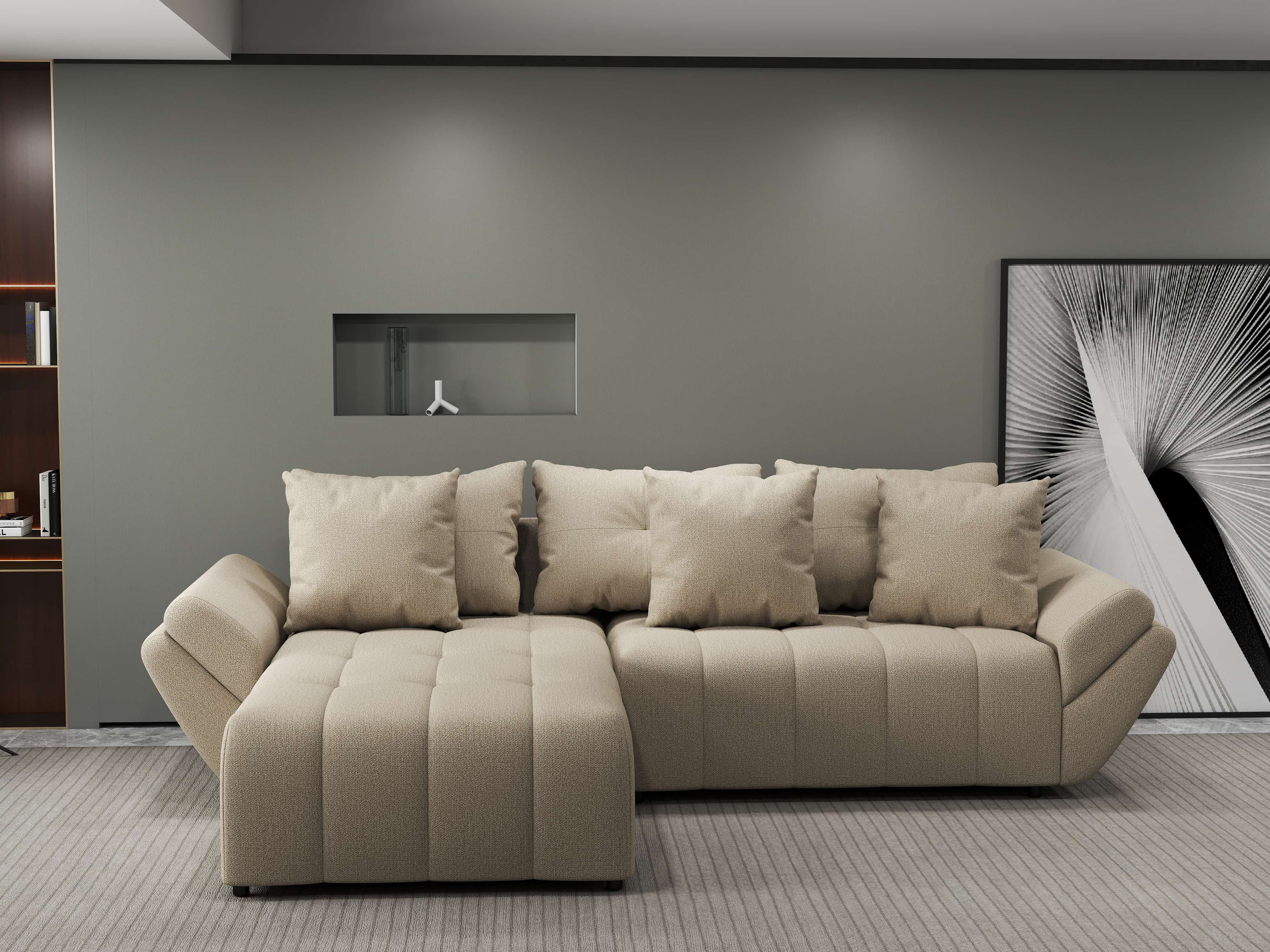 Colțar extensibil dumonde cu ladă de depozitare si sezut confortabil din spuma HR, Berlin Enjoy Beige 280x185 cm Fabrica