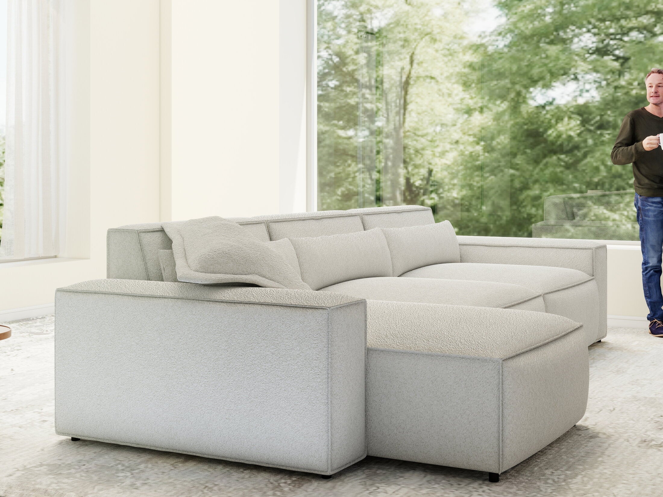 Colțar dumonde cu sezut confortabil din spuma HR, Marvelo XL Euphoria Alb 366x175 cm