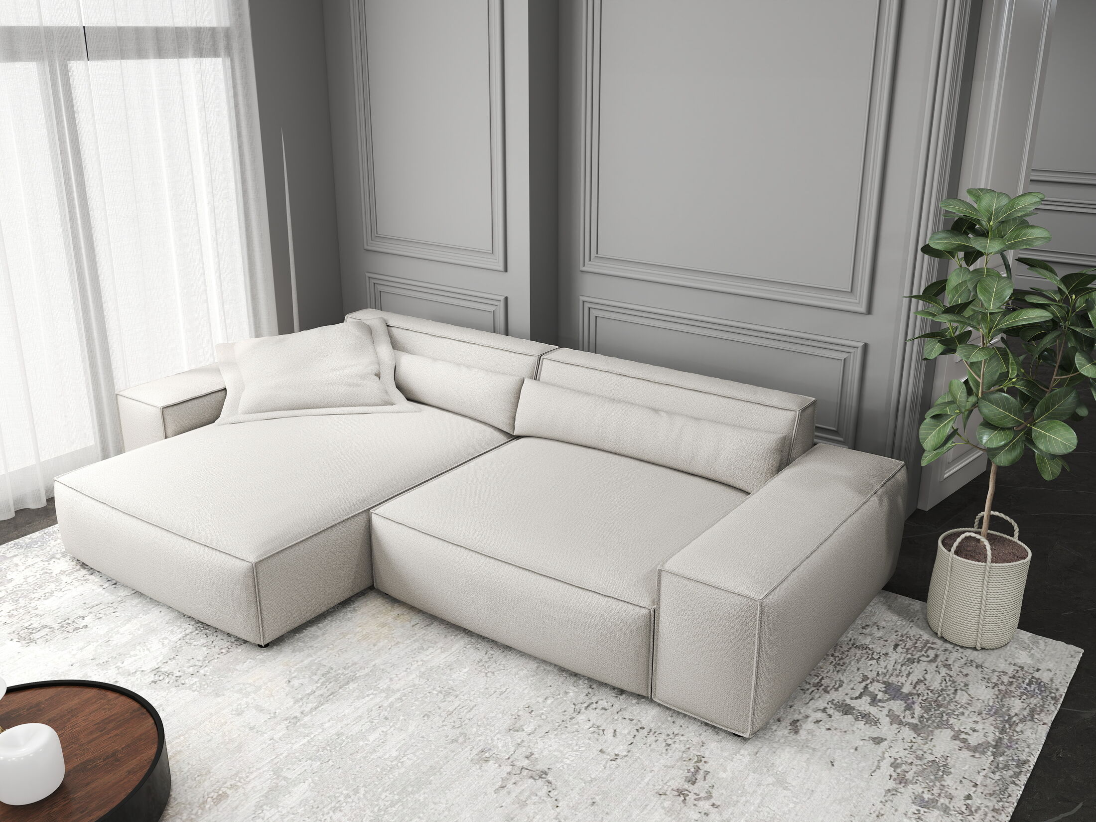 Colțar dumonde cu șezut confortabil din spumă HR, Marvelo Enjoy Bej 264x175 cm