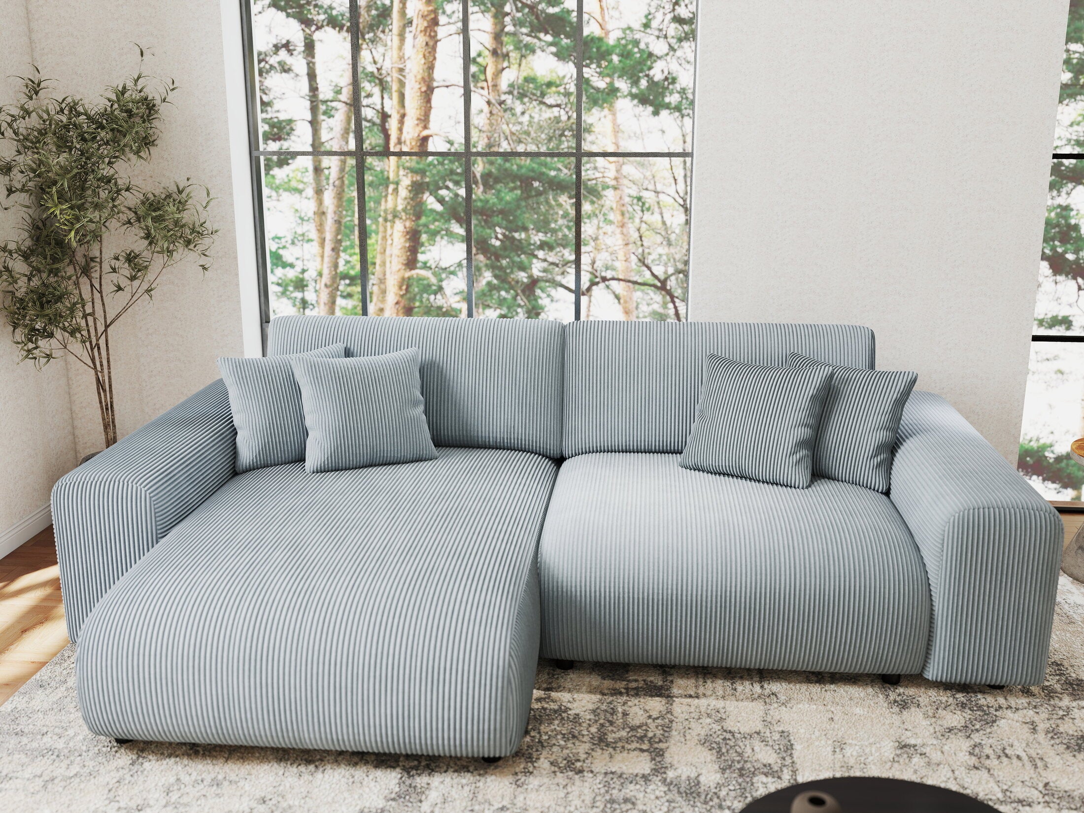 Colțar extensibil dumonde cu ladă de depozitare si sezut confortabil din spuma HR, Sarina Zoom Gri Mint 255x168 cm