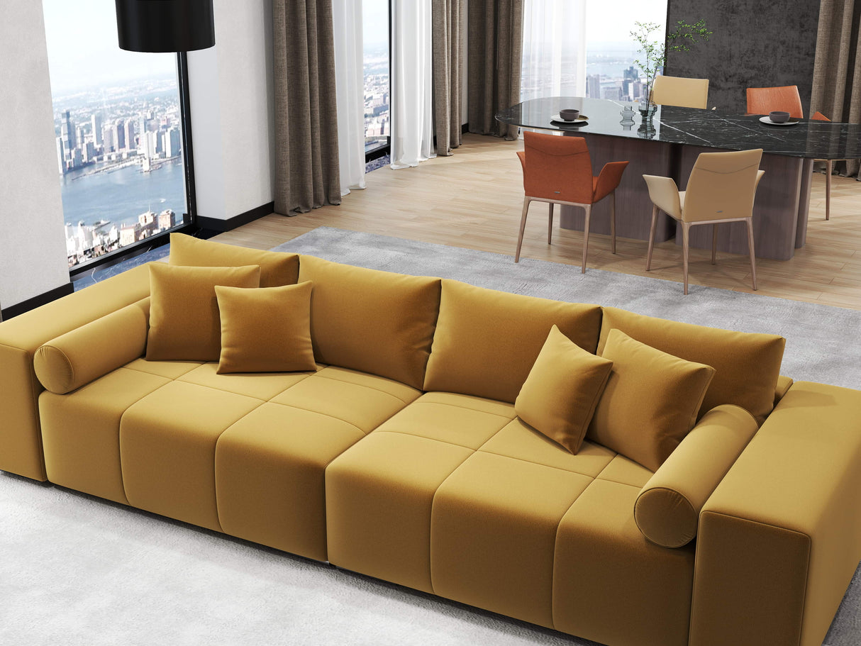 Canapea extensibilă dumonde cu ladă de depozitare si sezut confortabil din spuma HR, Marbela Royal Mustar XXL 295x100 cm fabrica