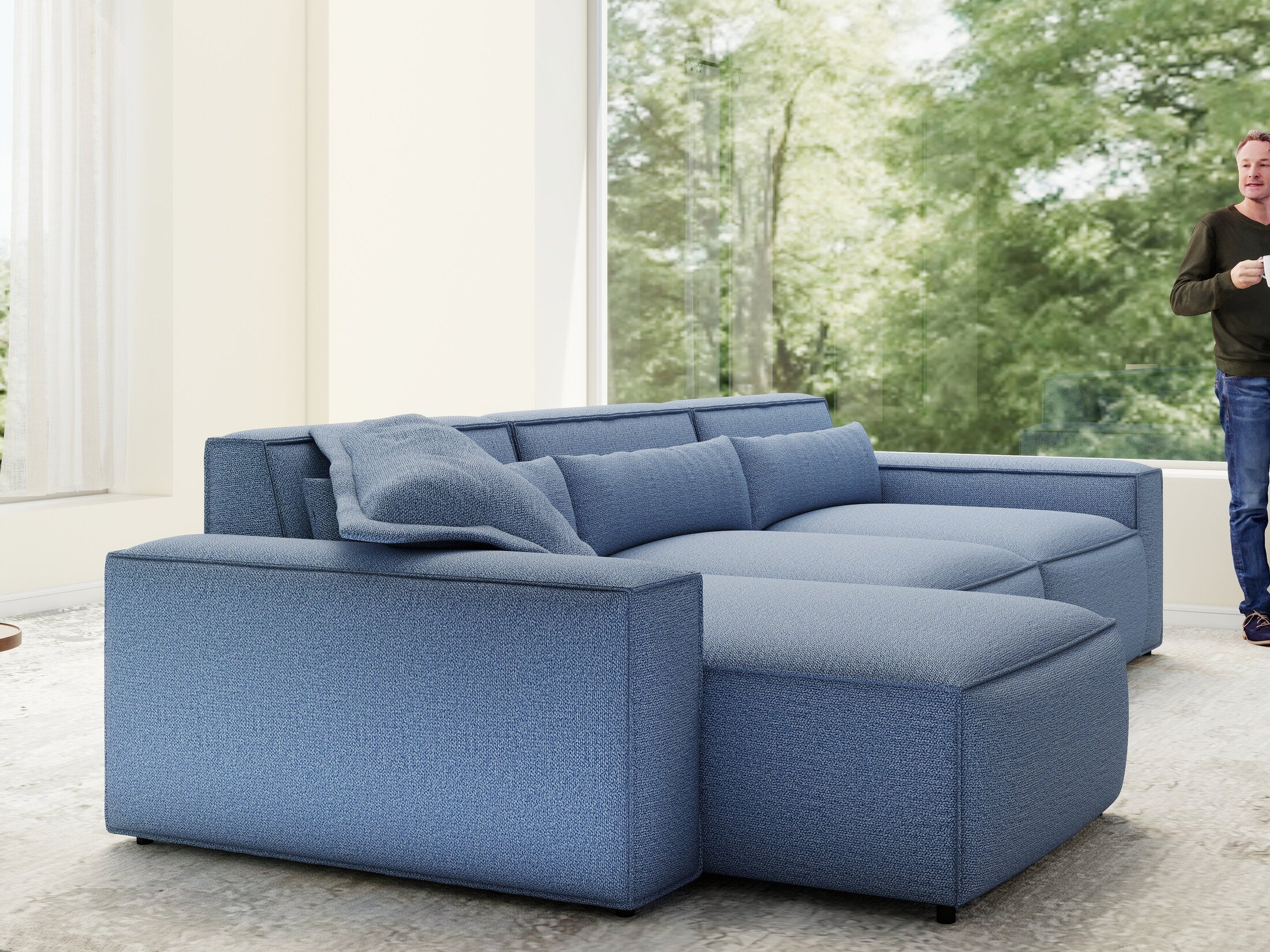 Colțar dumonde cu sezut confortabil din spuma HR, Marvelo XL Enjoy Albastru 366x175 cm