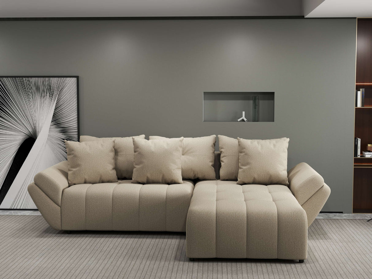 Colțar extensibil dumonde cu ladă de depozitare si sezut confortabil din spuma HR, Berlin Enjoy Beige 280x185 cm II Fabrica