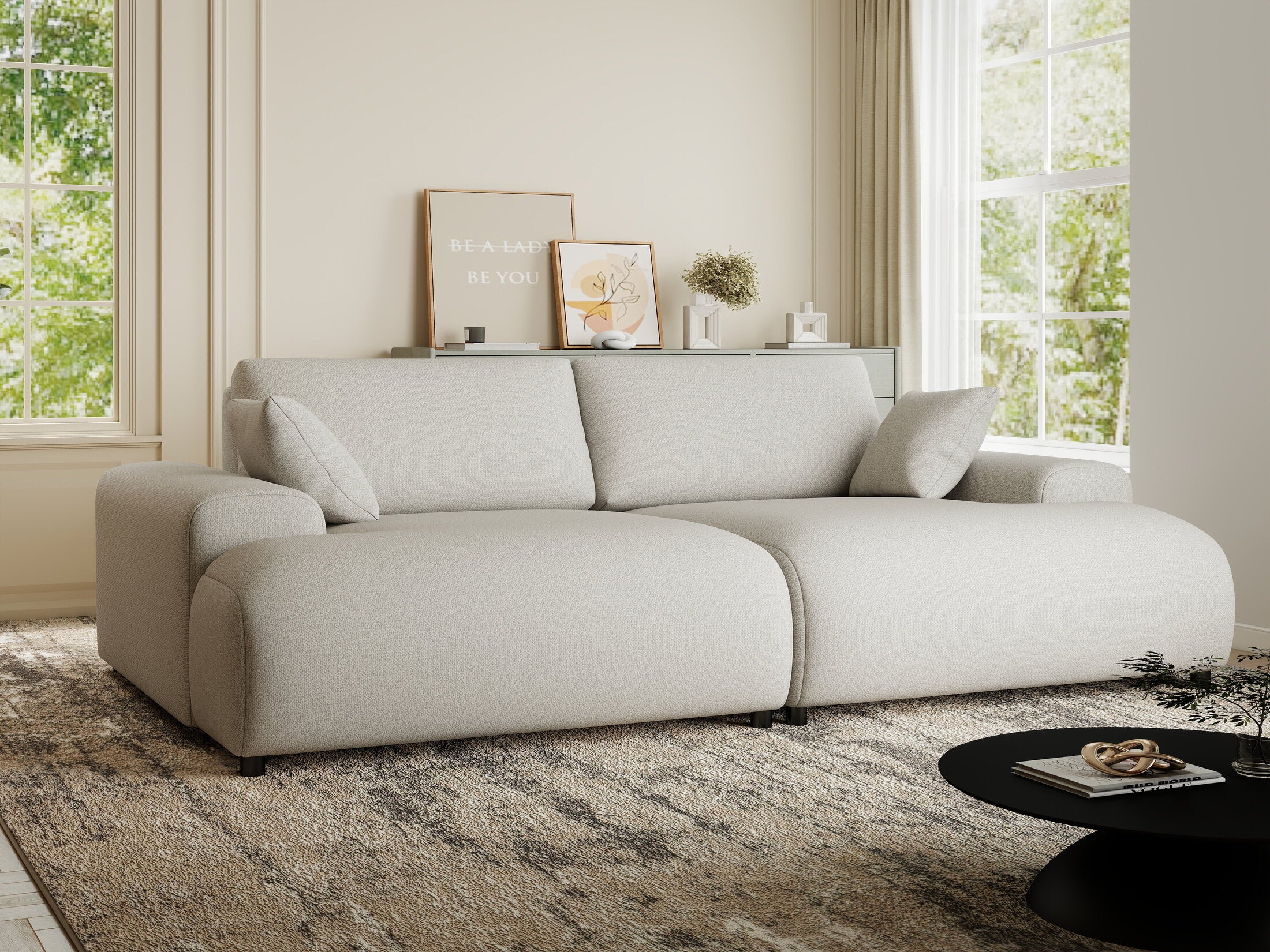 Canapea dumonde cu sezut confortabil din spuma HR, Hudson Enjoy Bej 237x144 cm