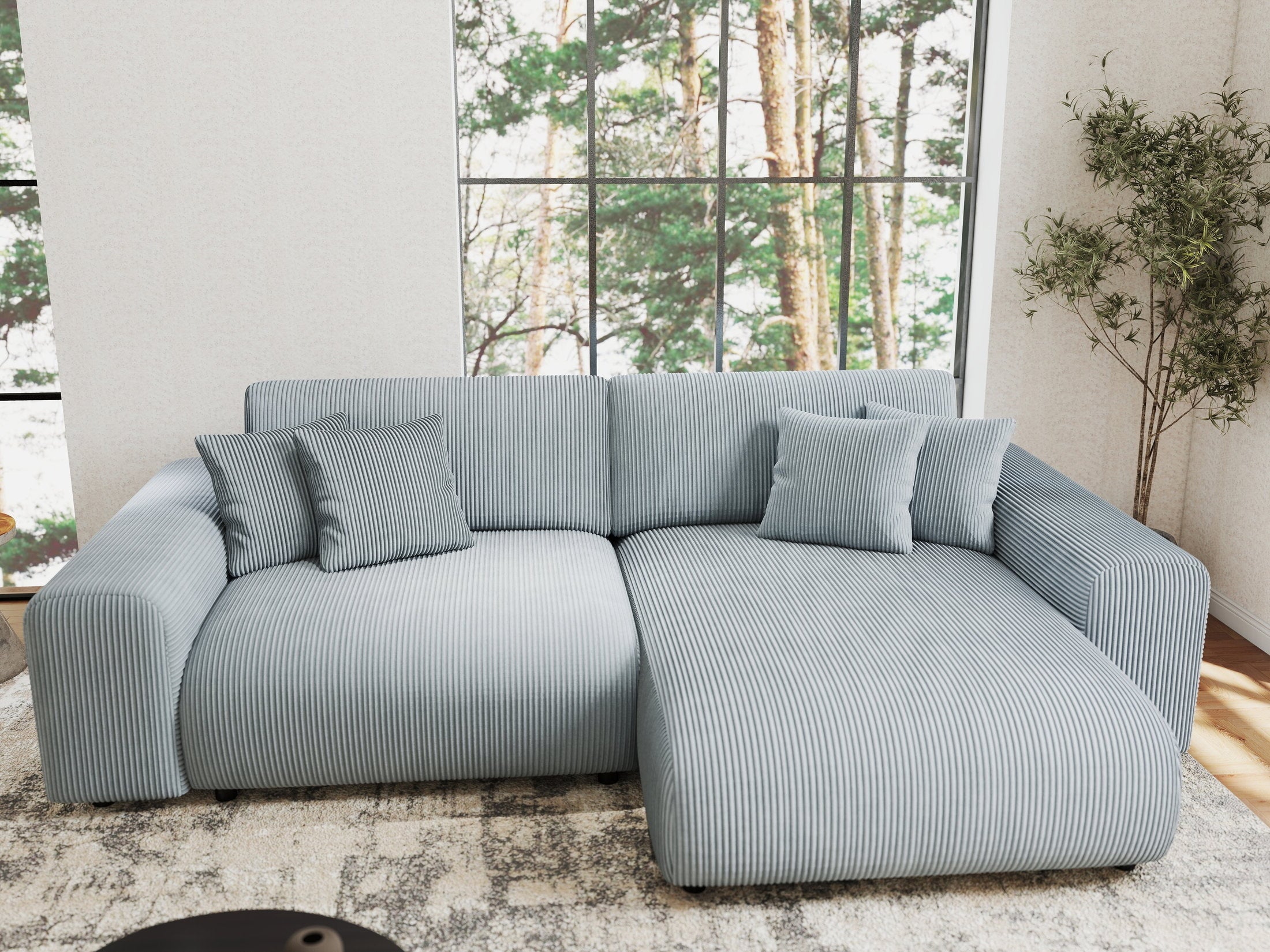 Colțar extensibil dumonde cu ladă de depozitare si sezut confortabil din spuma HR, Sarina Zoom Gri Mint 255x168 cm II