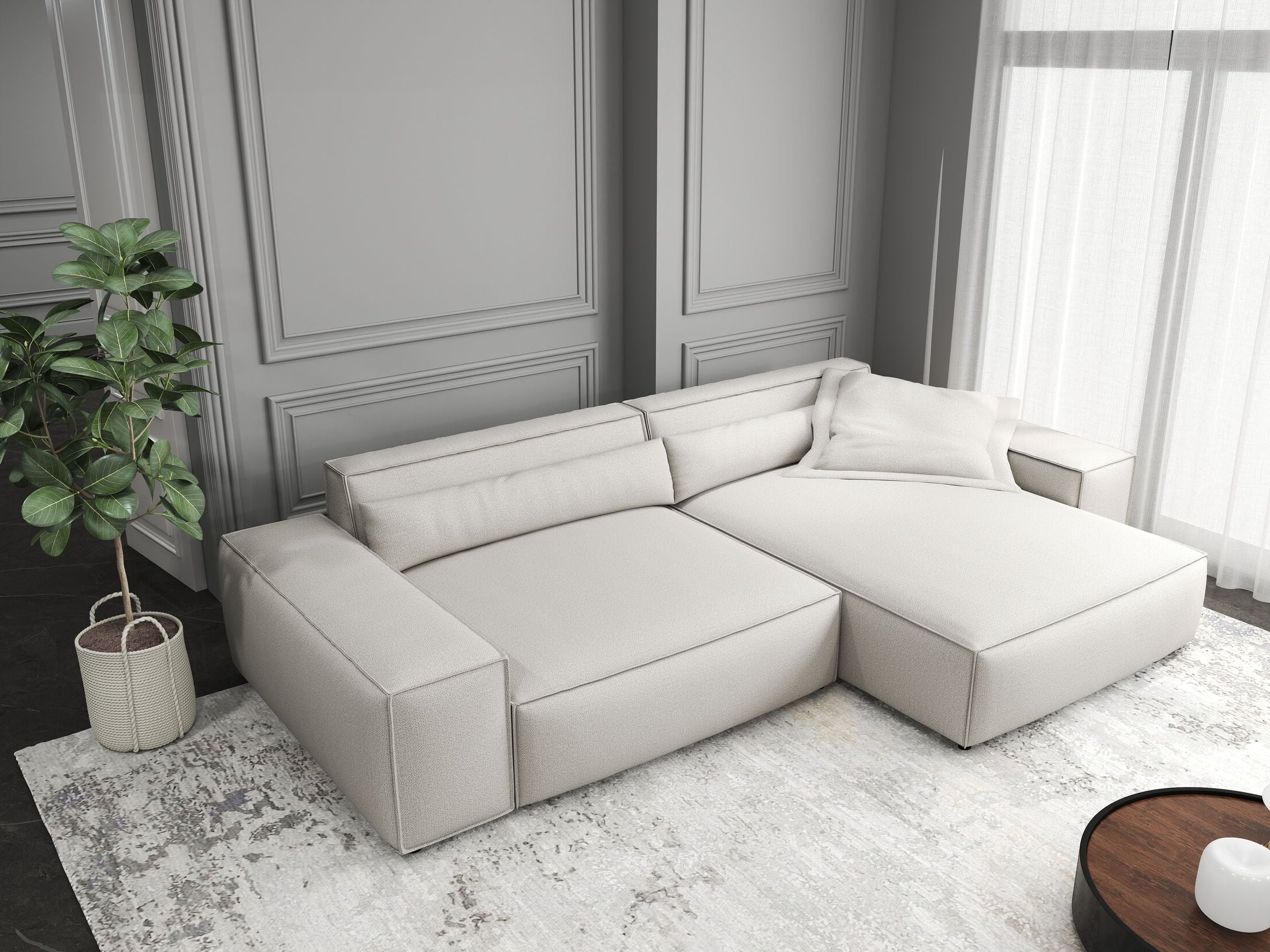 Colțar dumonde cu șezut confortabil din spumă HR, Marvelo Enjoy Bej 264x175 cm II