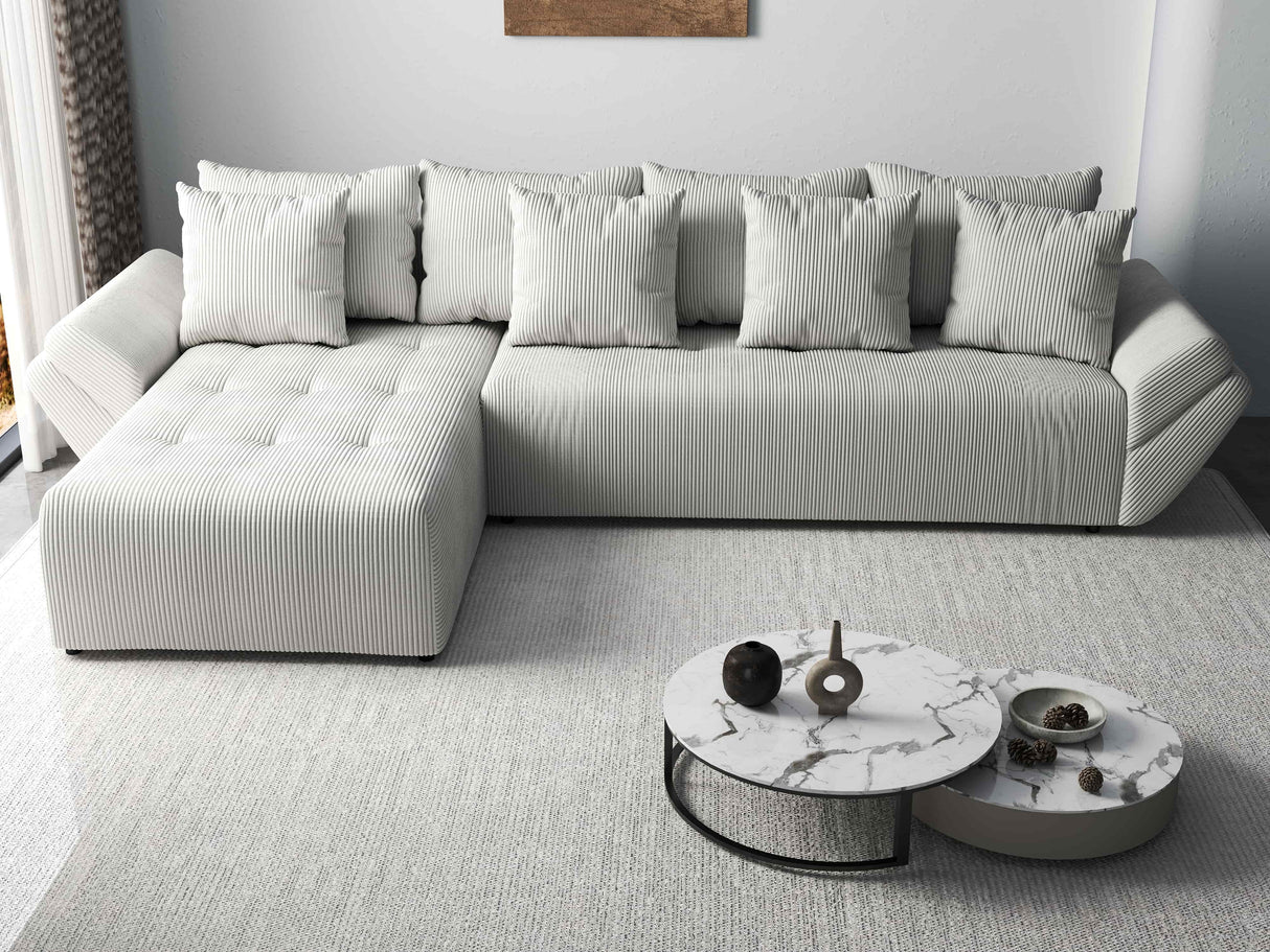 Colțar extensibil dumonde cu ladă de depozitare si sezut confortabil din spuma HR, Berlin XL Zoom Pearl 350x185 cm Fabrica