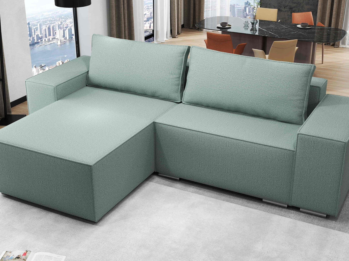 Colțar extensibil dumonde cu ladă de depozitare si sezut confortabil din spuma HR, Dream Enjoy Verde Mint 290x185 cm Fabrica