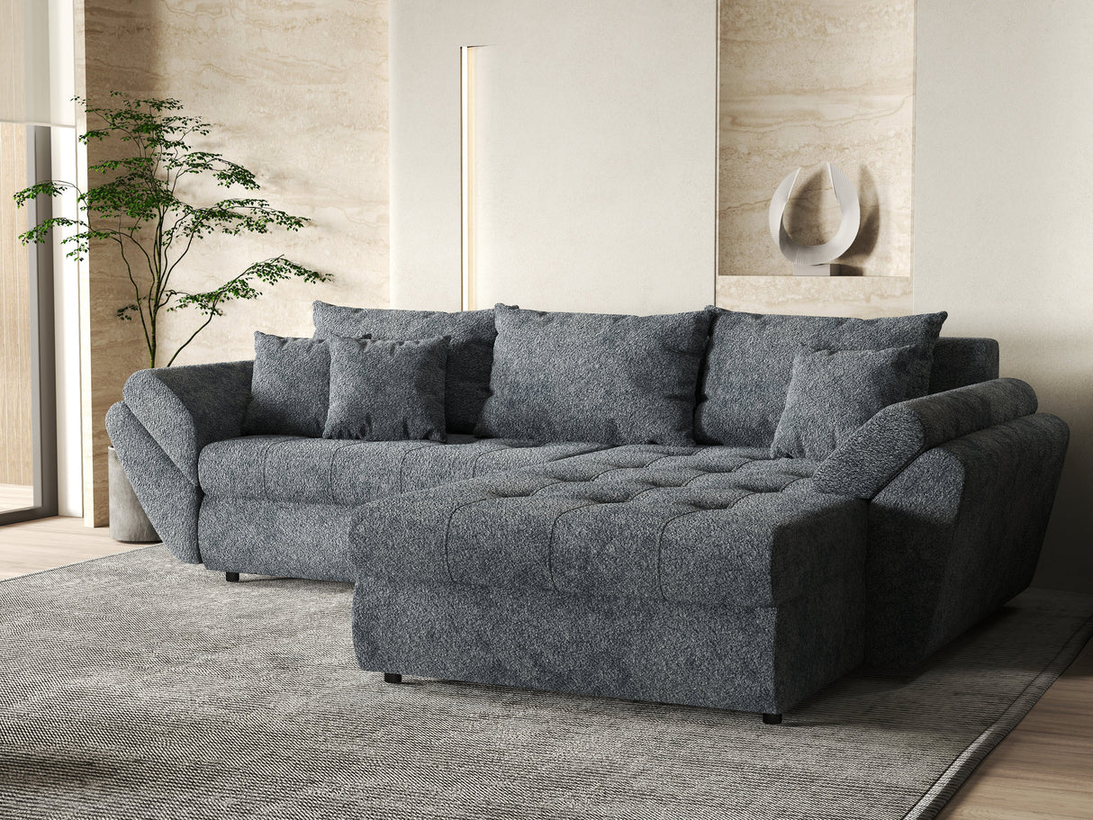 Colțar extensibil dumonde cu ladă de depozitare si sezut confortabil din spuma HR, Loana Euphoria Graphit II 275x185 cm Fabrica