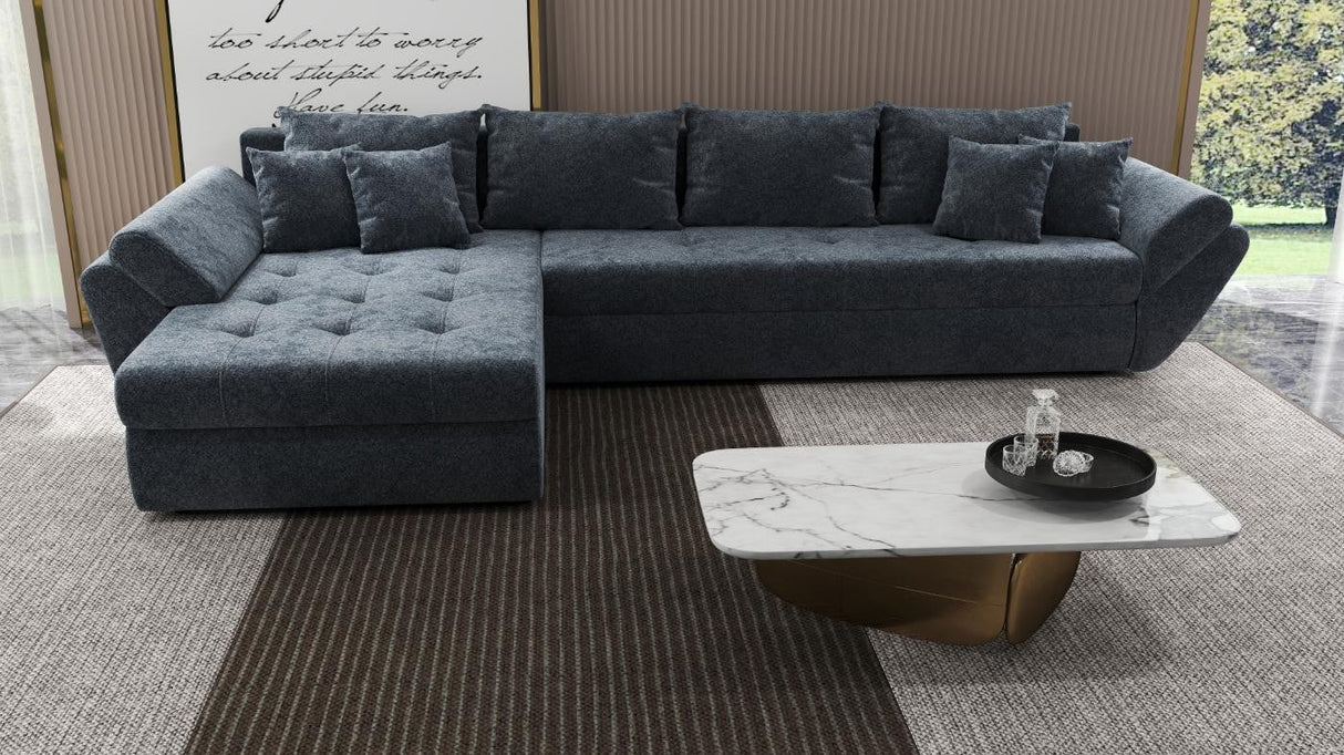 Colțar extensibil dumonde cu ladă de depozitare si sezut confortabil din spuma HR, Loana XL Euphoria Gri Grafit 335x185 cm Fabrica