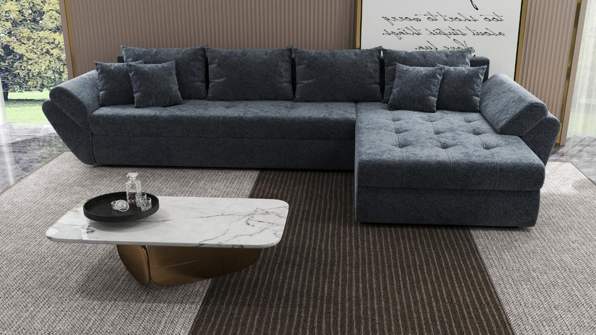 Colțar extensibil dumonde cu ladă de depozitare si sezut confortabil din spuma HR, Loana XL Euphoria Gri Grafit II 335x185 cm Fabrica