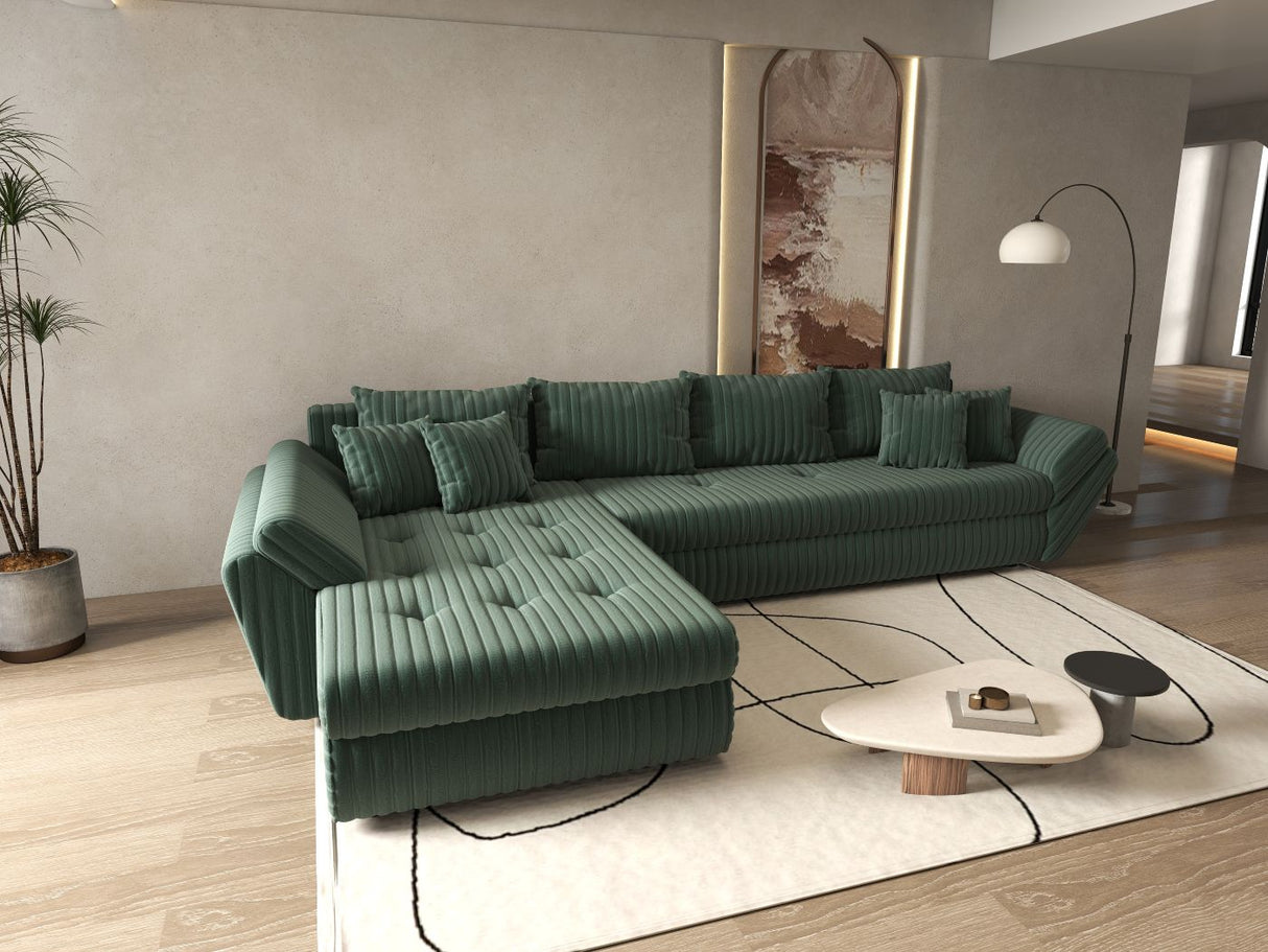 Colțar extensibil dumonde cu ladă de depozitare si sezut confortabil din spuma HR, Loana XL Ambience Verde 335x185 cm Fabrica