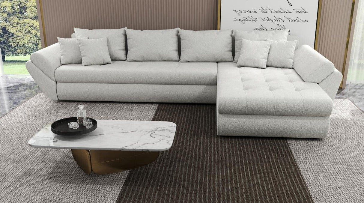Colțar extensibil dumonde cu ladă de depozitare si sezut confortabil din spuma HR, Loana XL Euphoria Alb II 335x185 cm Fabrica