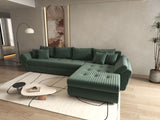 Colțar extensibil dumonde cu ladă de depozitare si sezut confortabil din spuma HR, Loana XL Ambience Verde II 335x185 cm Fabrica