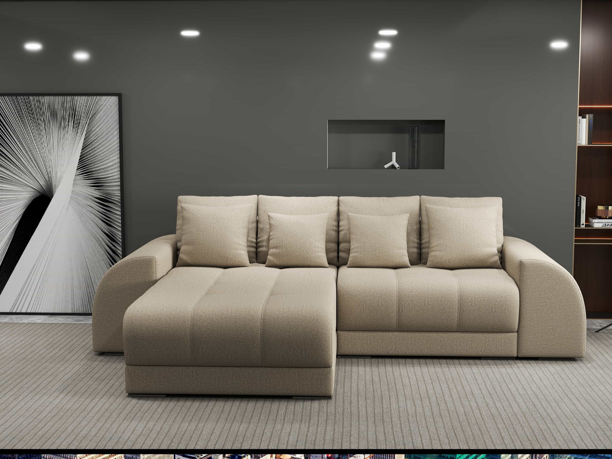 Colțar extensibil dumonde cu ladă de depozitare si sezut confortabil din spuma HR, Verona Enjoy Beige 290x185 cm Fabrica