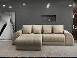 Colțar extensibil dumonde cu ladă de depozitare si sezut confortabil din spuma HR, Verona Enjoy Beige 290x185 cm Fabrica
