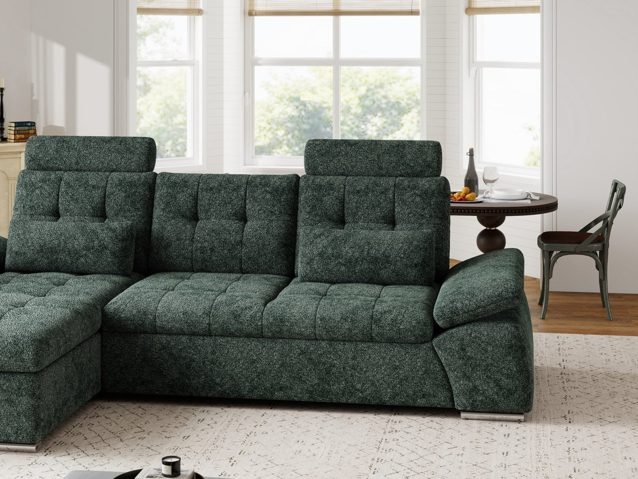 Colțar extensibil dumonde cu ladă de depozitare și șezut confortabil din spumă HR, Merkur Euphoria Verde 270x168 cm