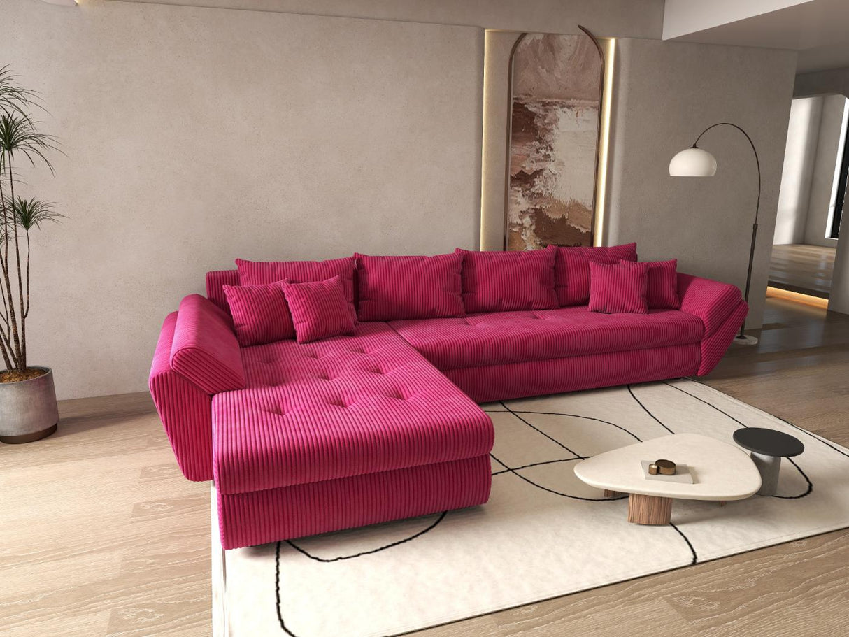 Colțar extensibil dumonde cu ladă de depozitare si sezut confortabil din spuma HR, Loana XL Zoom Rosu 335x185 cm Fabrica