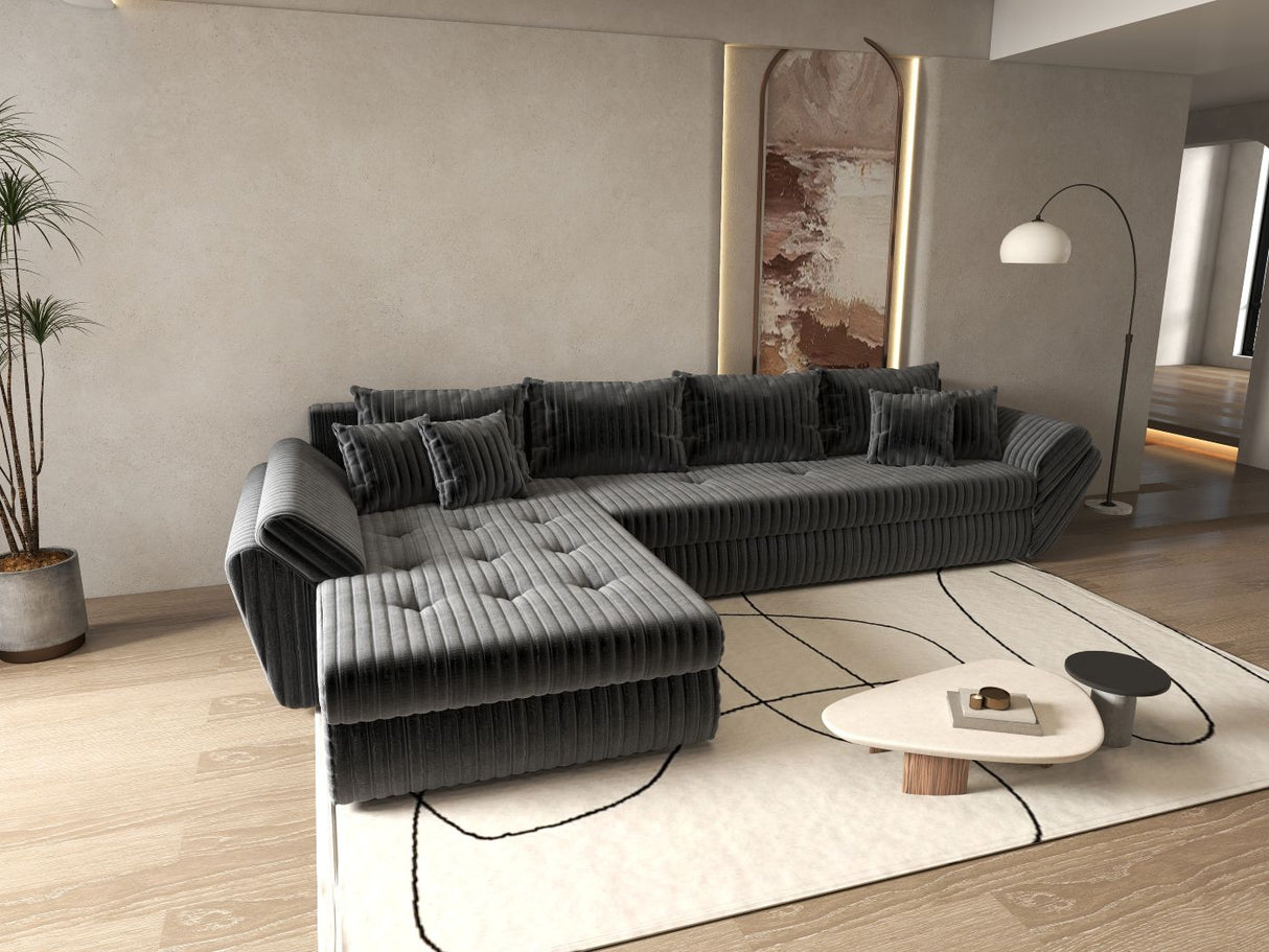 Colțar extensibil dumonde cu ladă de depozitare si sezut confortabil din spuma HR, Loana XL Ambience Gri 335x185 cm Fabrica