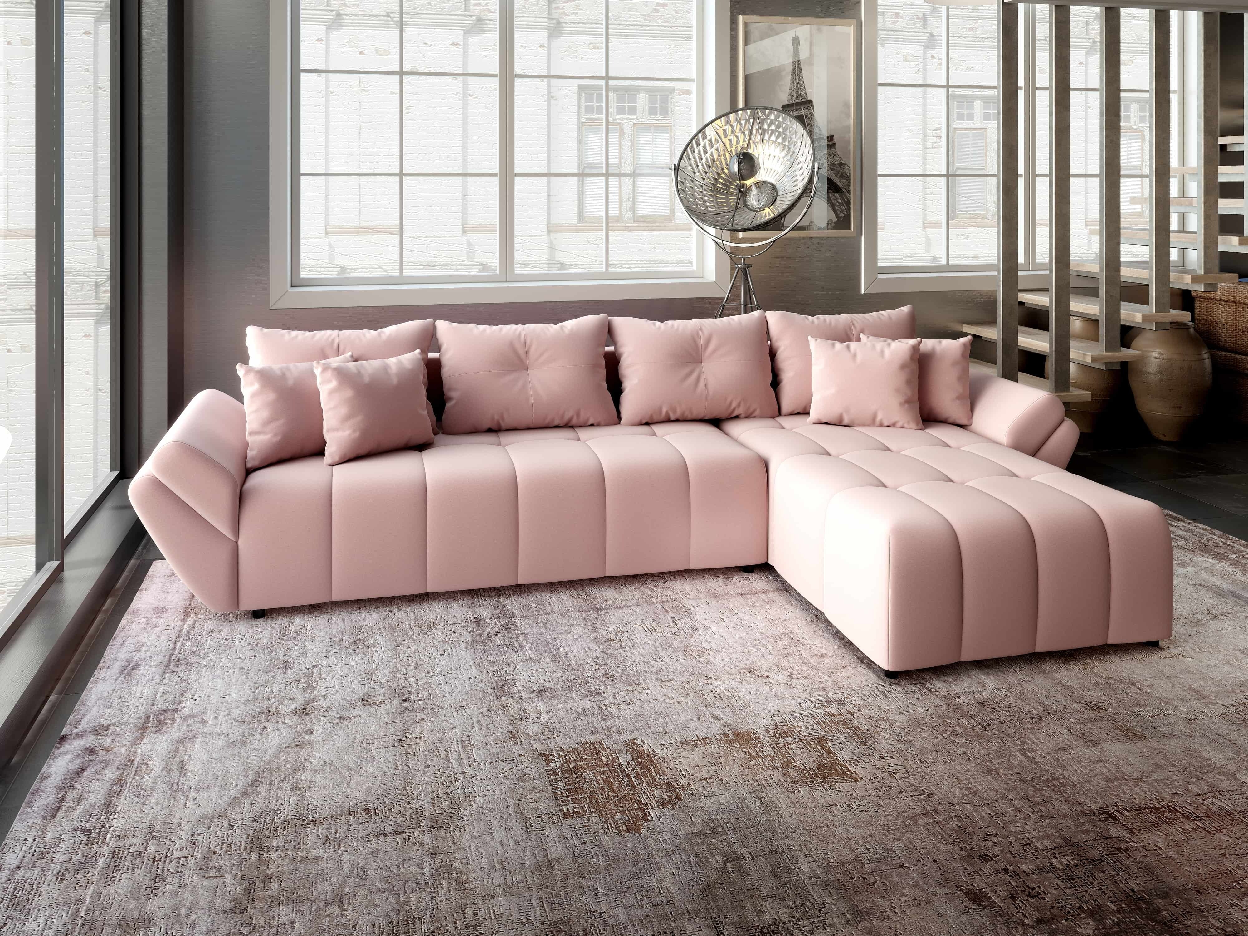 Colțar extensibil dumonde cu ladă de depozitare si sezut confortabil din spuma HR, Berlin XL Royal Roz 350x185 cm II Fabrica