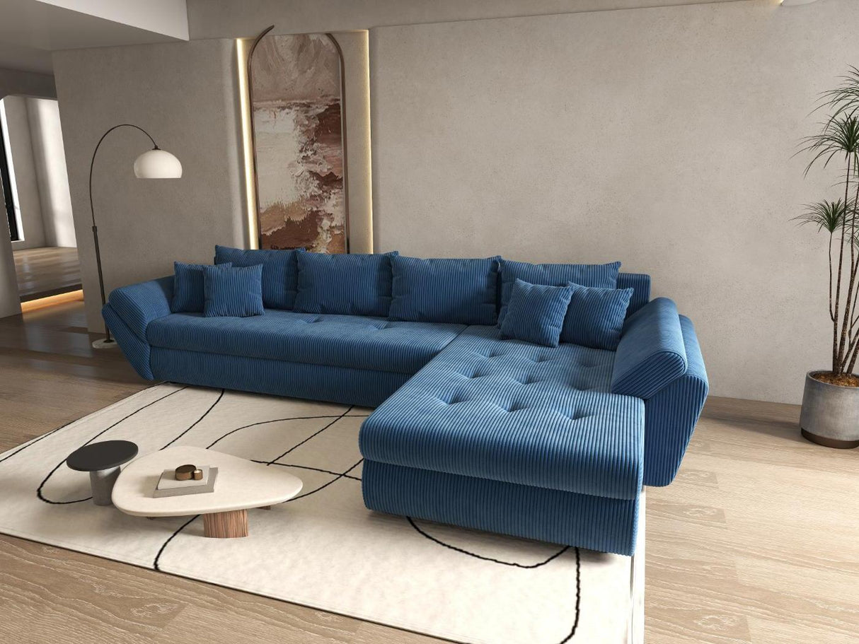Colțar extensibil dumonde cu ladă de depozitare si sezut confortabil din spuma HR, Loana XL Zoom Albastru II 335x185 cm Fabrica