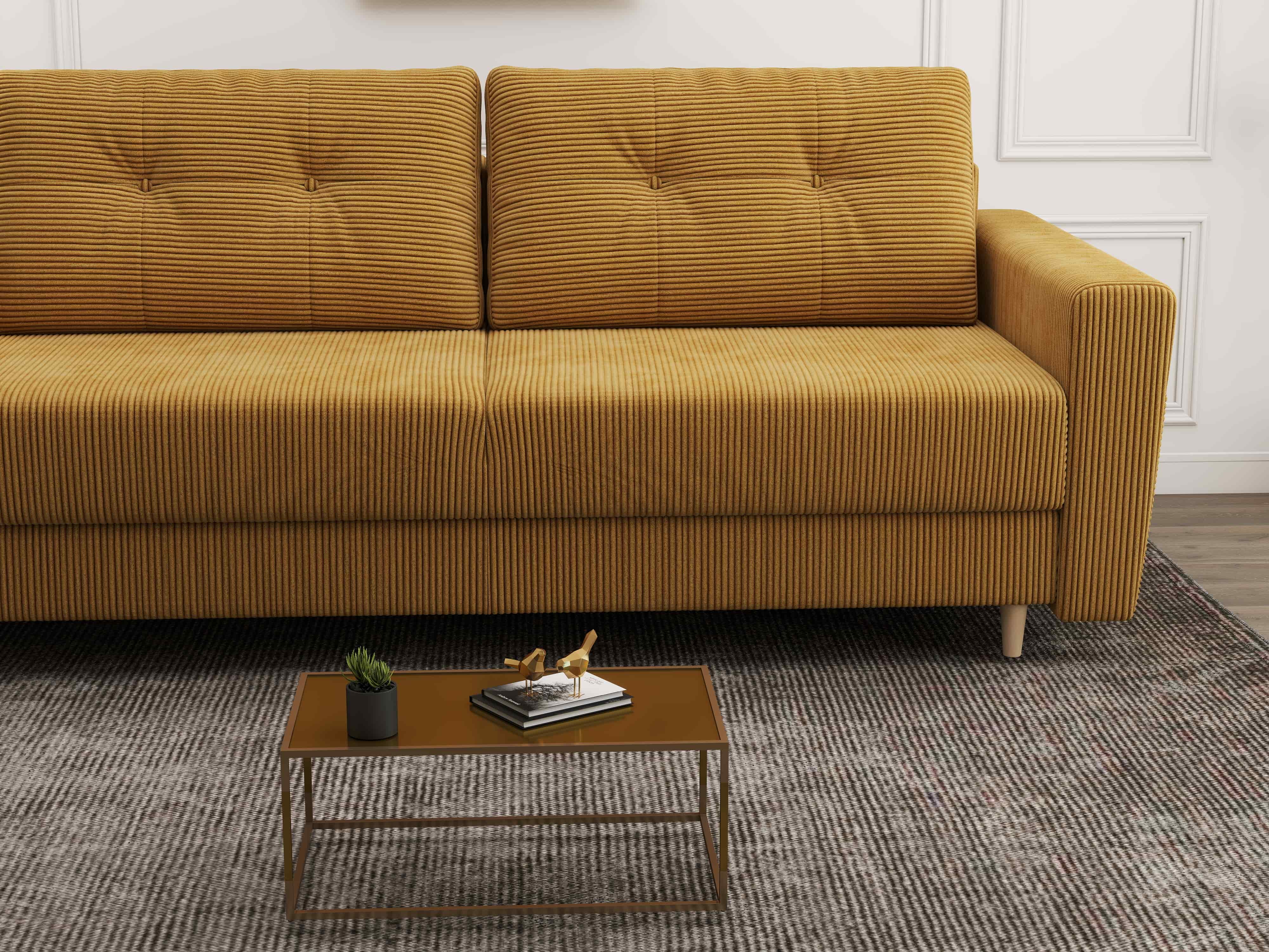 Canapea extensibilă dumonde cu ladă de depozitare si sezut confortabil din spuma HR, Summer Zoom Mustar 225x100 cm