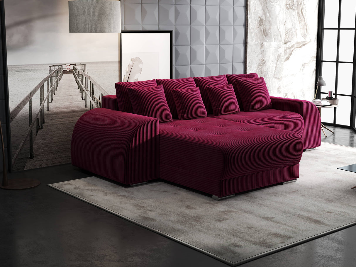 Colțar extensibil dumonde cu ladă de depozitare si sezut confortabil din spuma HR, Verona Zoom Rosu 290x185 cm Fabrica
