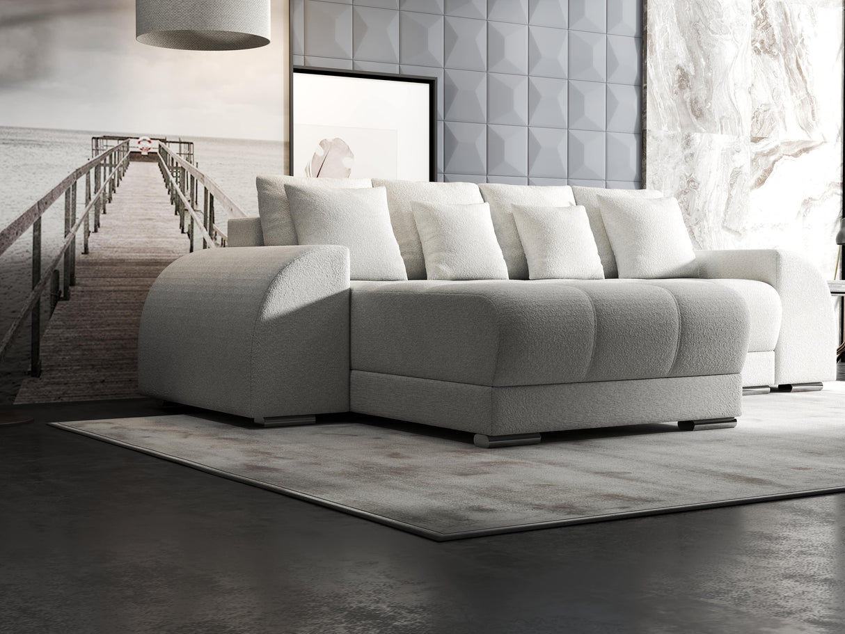 Colțar extensibil dumonde cu ladă de depozitare si sezut confortabil din spuma HR, Verona Euphoria Alb 290x185 cm Fabrica