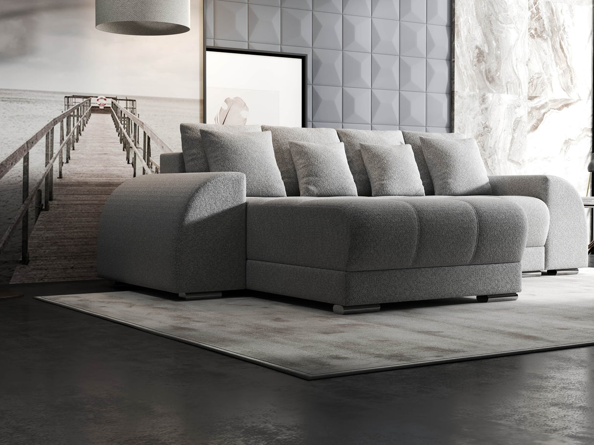 Colțar extensibil dumonde cu ladă de depozitare si sezut confortabil din spuma HR, Verona Euphoria Gri 290x185 cm Fabrica