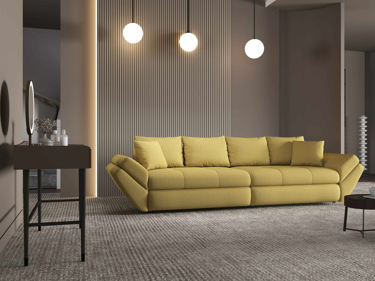 Canapea extensibilă dumonde cu ladă de depozitare si sezut confortabil din spuma HR, Loana Enjoy Melon 300x100 cm Fabrica
