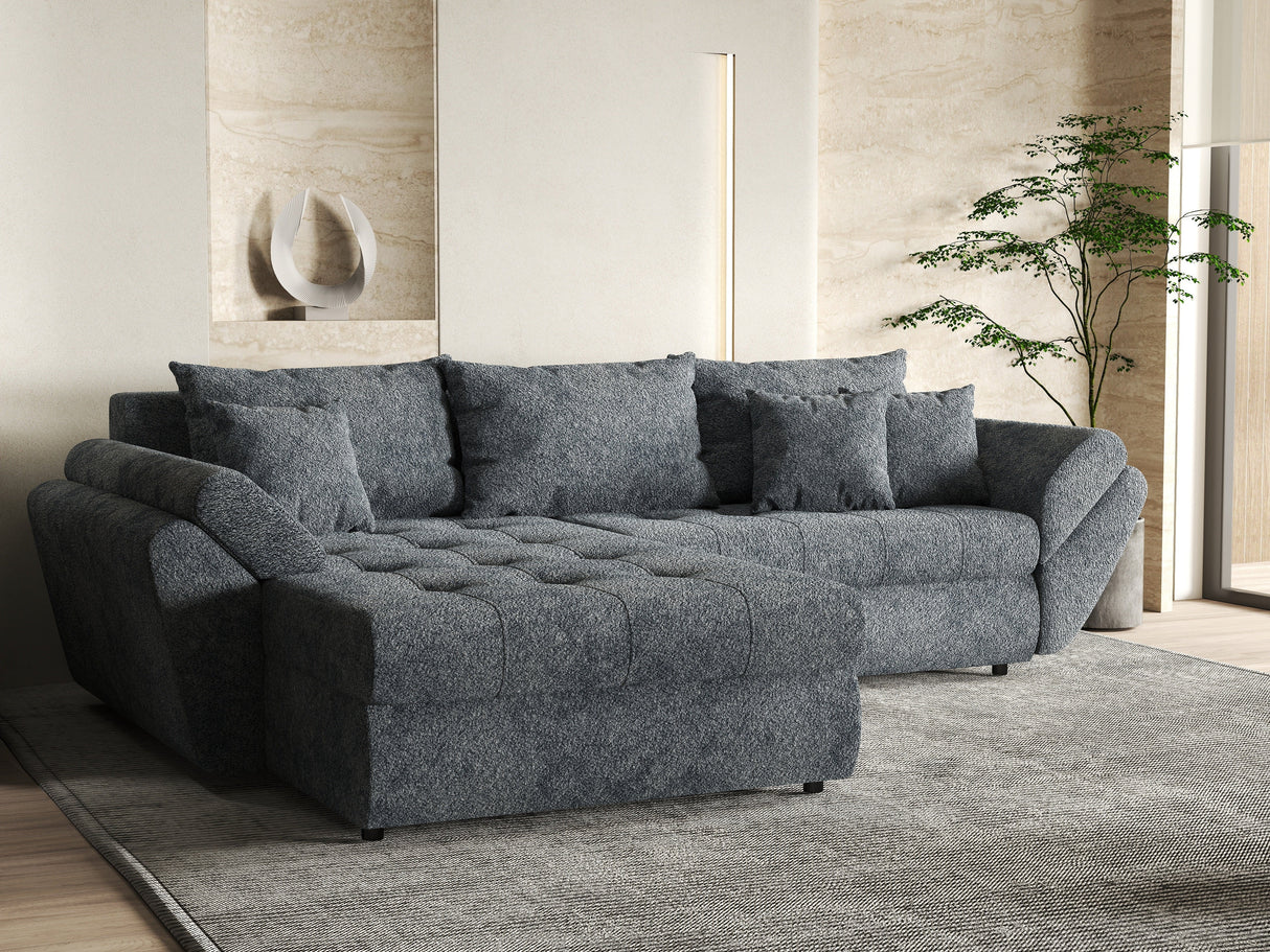 Colțar extensibil dumonde cu ladă de depozitare si sezut confortabil din spuma HR, Loana Euphoria Graphit 275x185 cm Fabrica