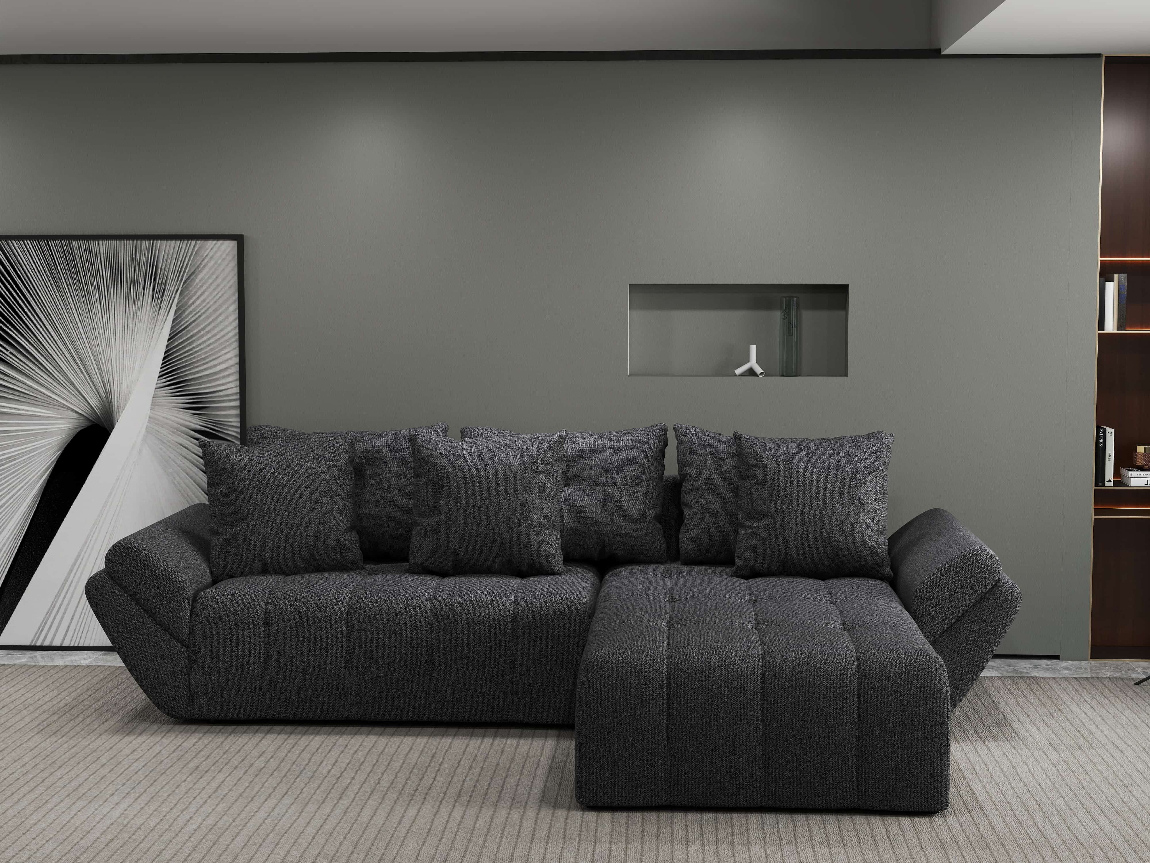 Colțar extensibil dumonde cu ladă de depozitare si sezut confortabil din spuma HR, Berlin Enjoy Gri Grafit 280x185 cm II Fabrica