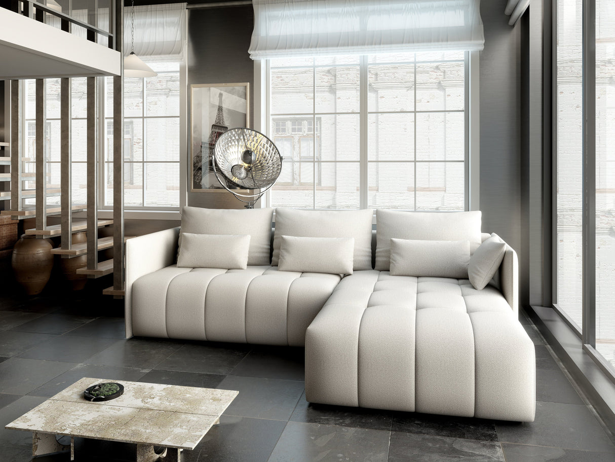 Colțar extensibil dumonde cu ladă de depozitare si sezut confortabil din spuma HR, Malta Beige II 235x185 cm Fabrica