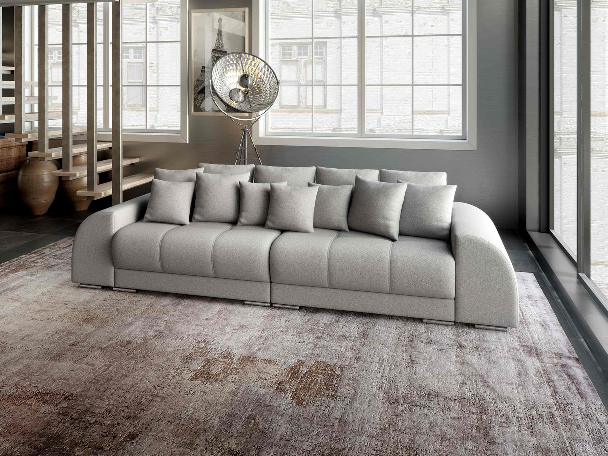 Canapea extensibilă dumonde cu 2 lăzi de depozitare si sezut confortabil din spuma HR, Big Sofa Verona Enjoy Lux Light Grey 310x100 cm Fabrica