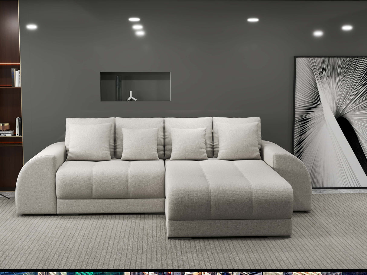 Colțar extensibil dumonde cu ladă de depozitare si sezut confortabil din spuma HR, Verona Enjoy Bej II 290x185 cm Fabrica
