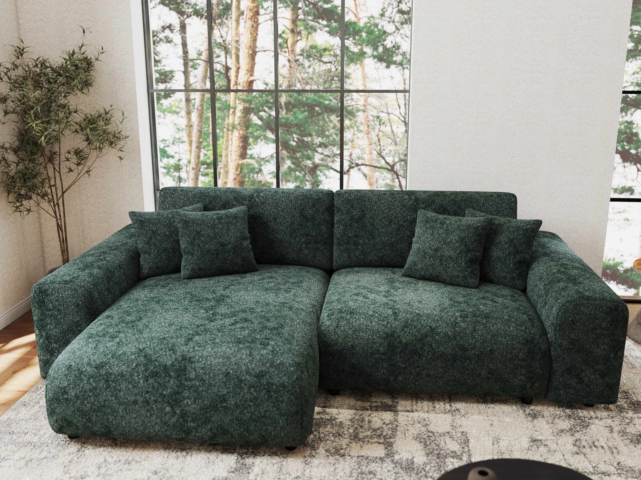 Colțar extensibil dumonde cu ladă de depozitare si sezut confortabil din spuma HR, Sarina Euphoria Verde 255x168 cm