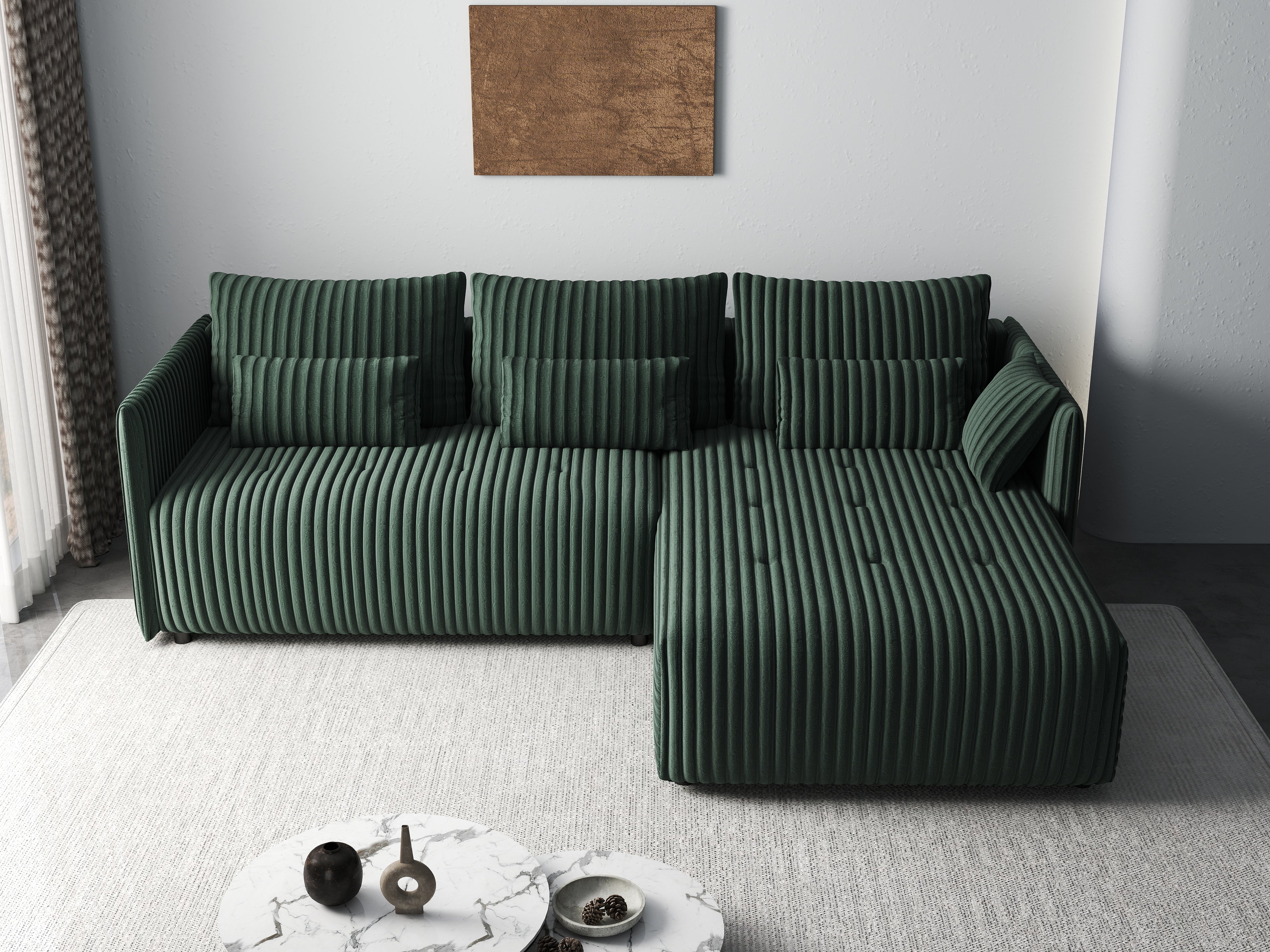 Colțar extensibil dumonde cu ladă de depozitare si sezut confortabil din spuma HR, Malta Ambience Verde 235x185 cm Fabrica
