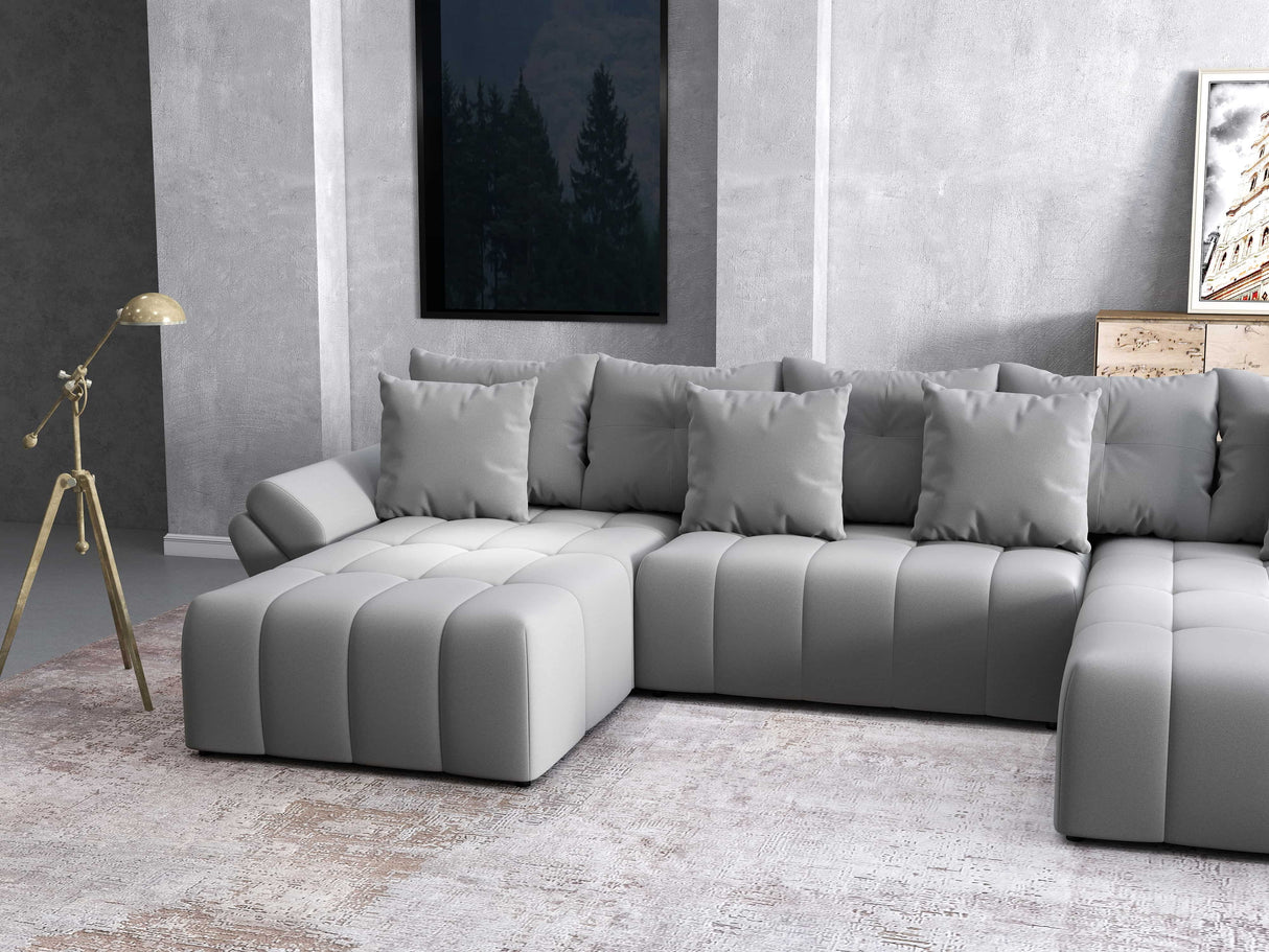 Colțar extensibil dumonde cu ladă de depozitare si sezut confortabil din spuma HR, Berlin U Royal Gri 380x180 cm Fabrica