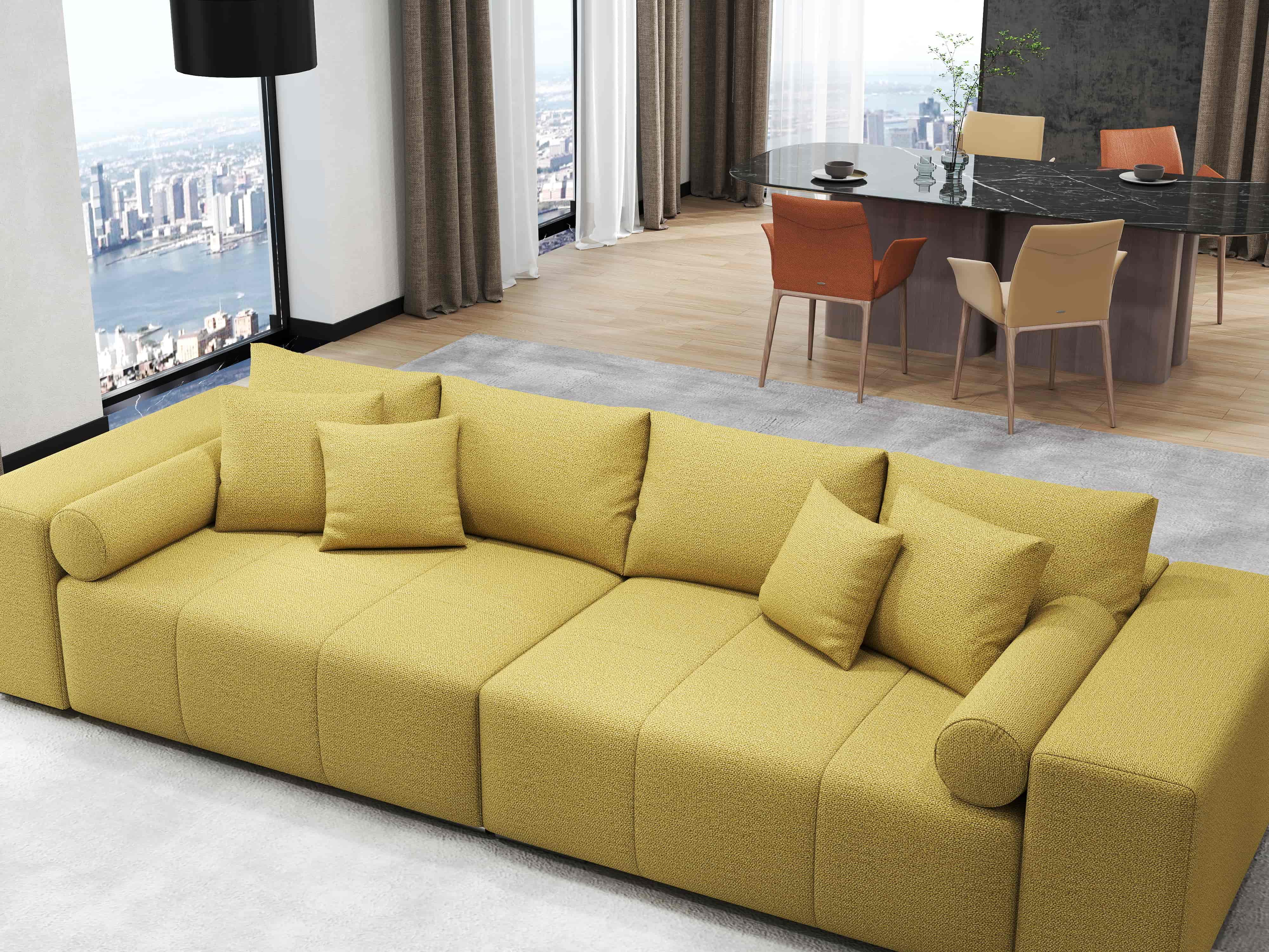 Canapea extensibilă dumonde cu ladă de depozitare si sezut confortabil din spuma HR, Marbela Enjoy Melon XXL 295x100 cm fabrica
