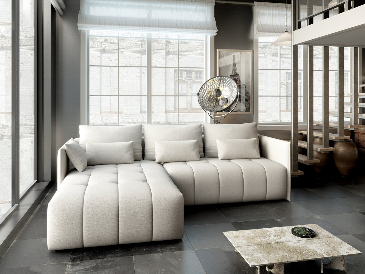 Colțar extensibil dumonde cu ladă de depozitare si sezut confortabil din spuma HR, Malta Beige 235x185 cm Fabrica