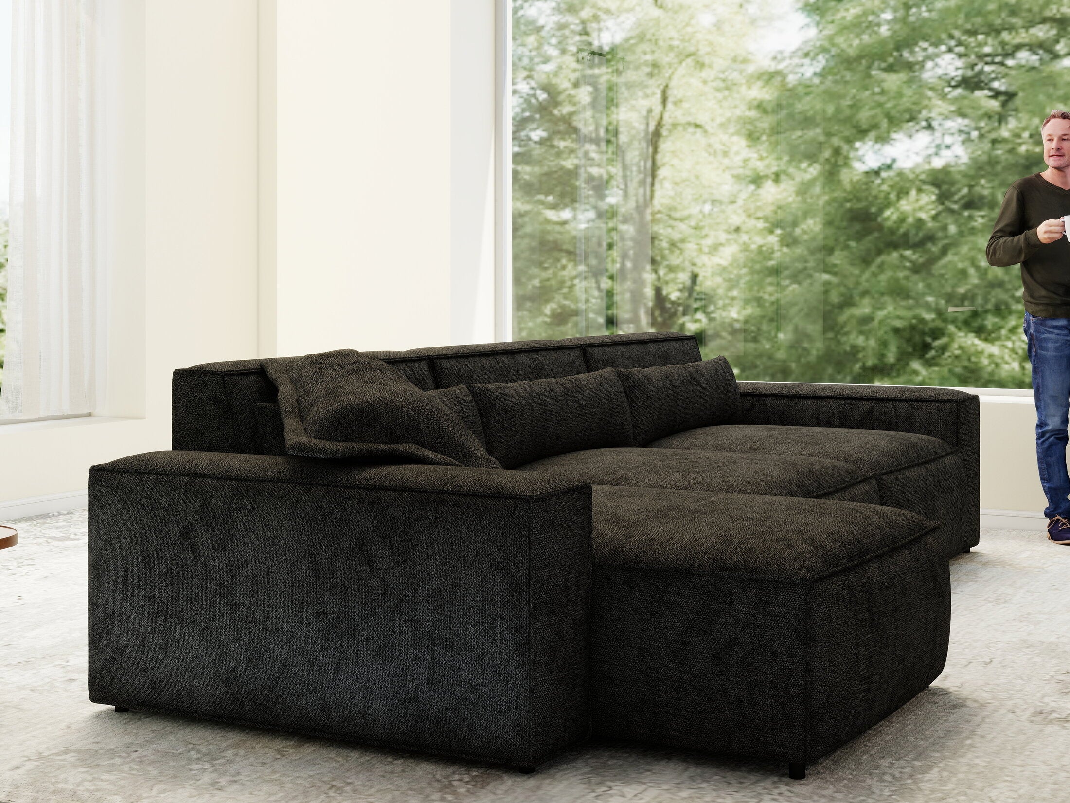 Colțar dumonde cu sezut confortabil din spuma HR, Marvelo XL Enjoy Black 366x175 cm