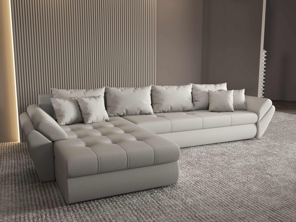 Colțar extensibil dumonde cu ladă de depozitare si sezut confortabil din spuma HR, Loana XL Enjoy Beige 335x185 cm Fabrica