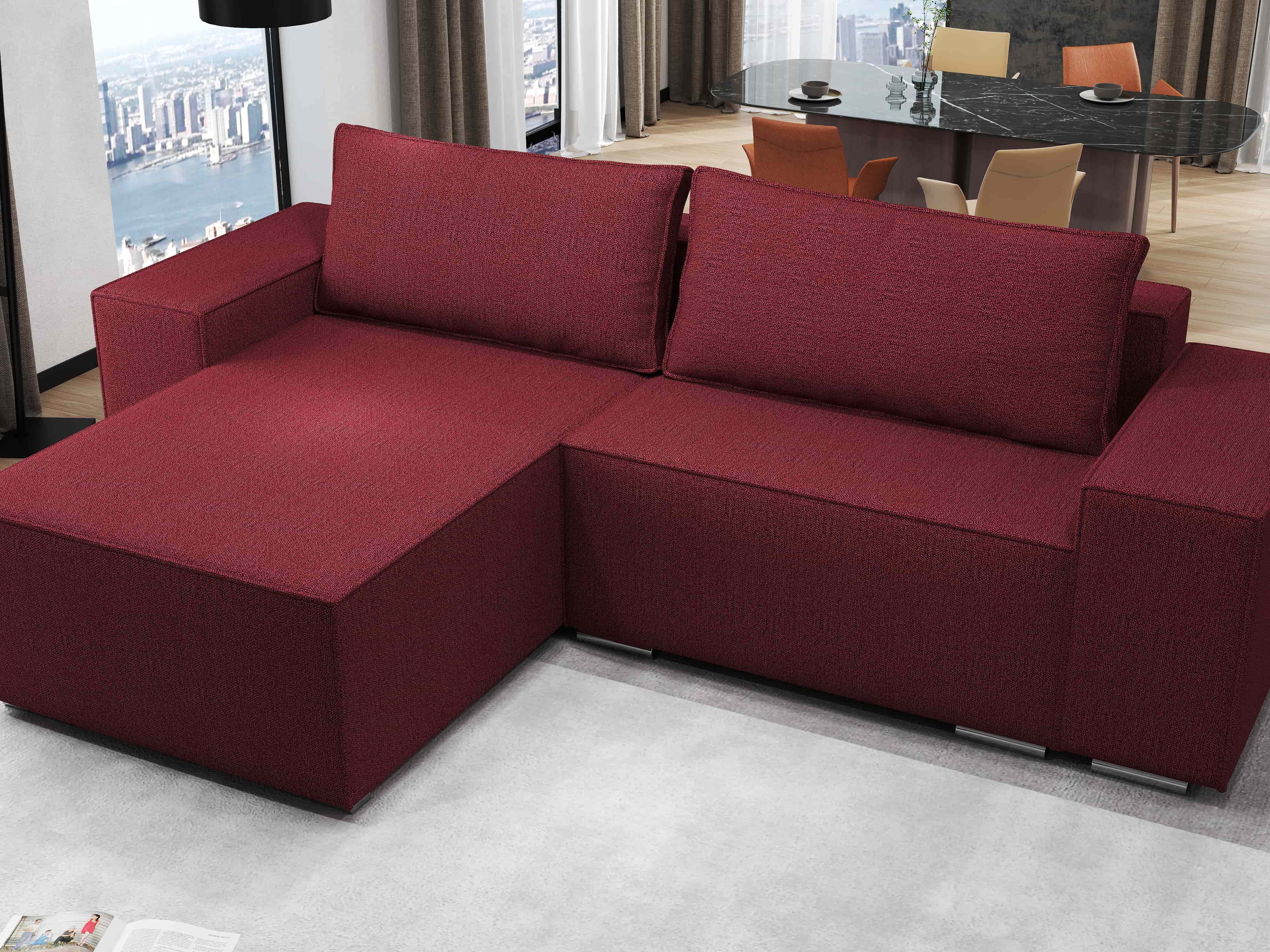 Colțar extensibil dumonde cu ladă de depozitare si sezut confortabil din spuma HR, Dream Enjoy Rosu 290x185 cm Fabrica